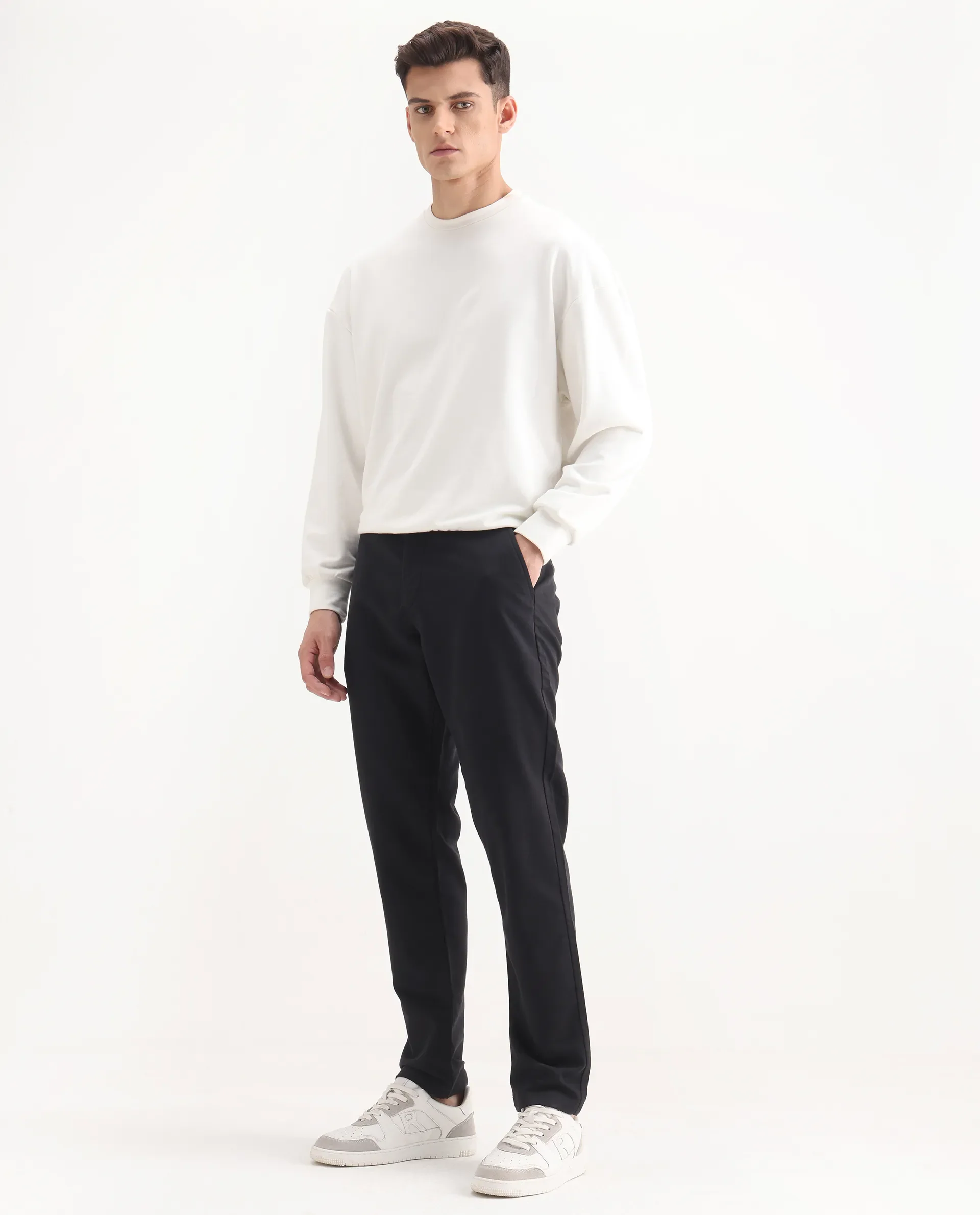 Rare Rabbit Men's Aries Black Cotton Blend Plain Regular Fit Trouser - Image 6