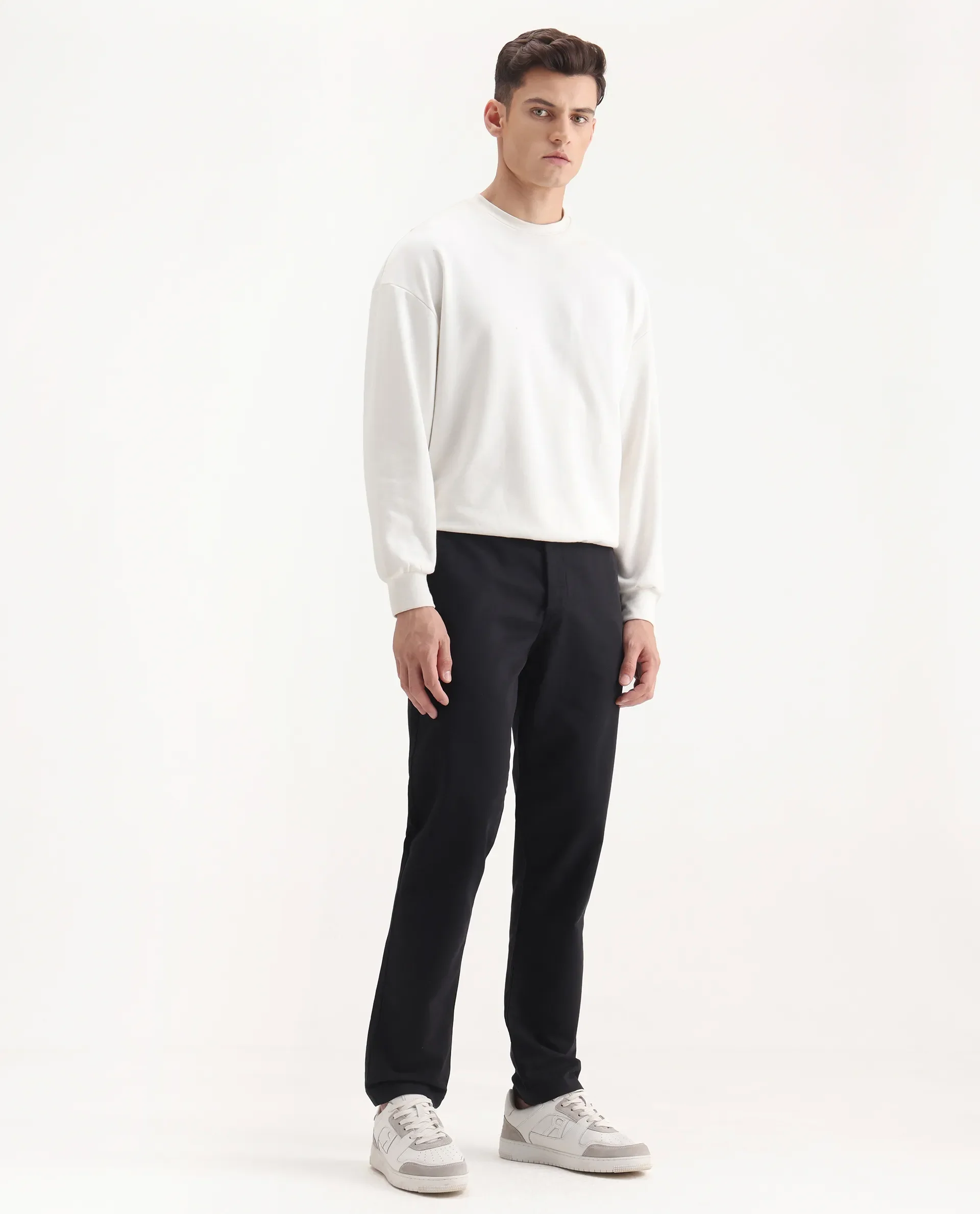 Rare Rabbit Men's Aries Black Cotton Blend Plain Regular Fit Trouser - Image 7