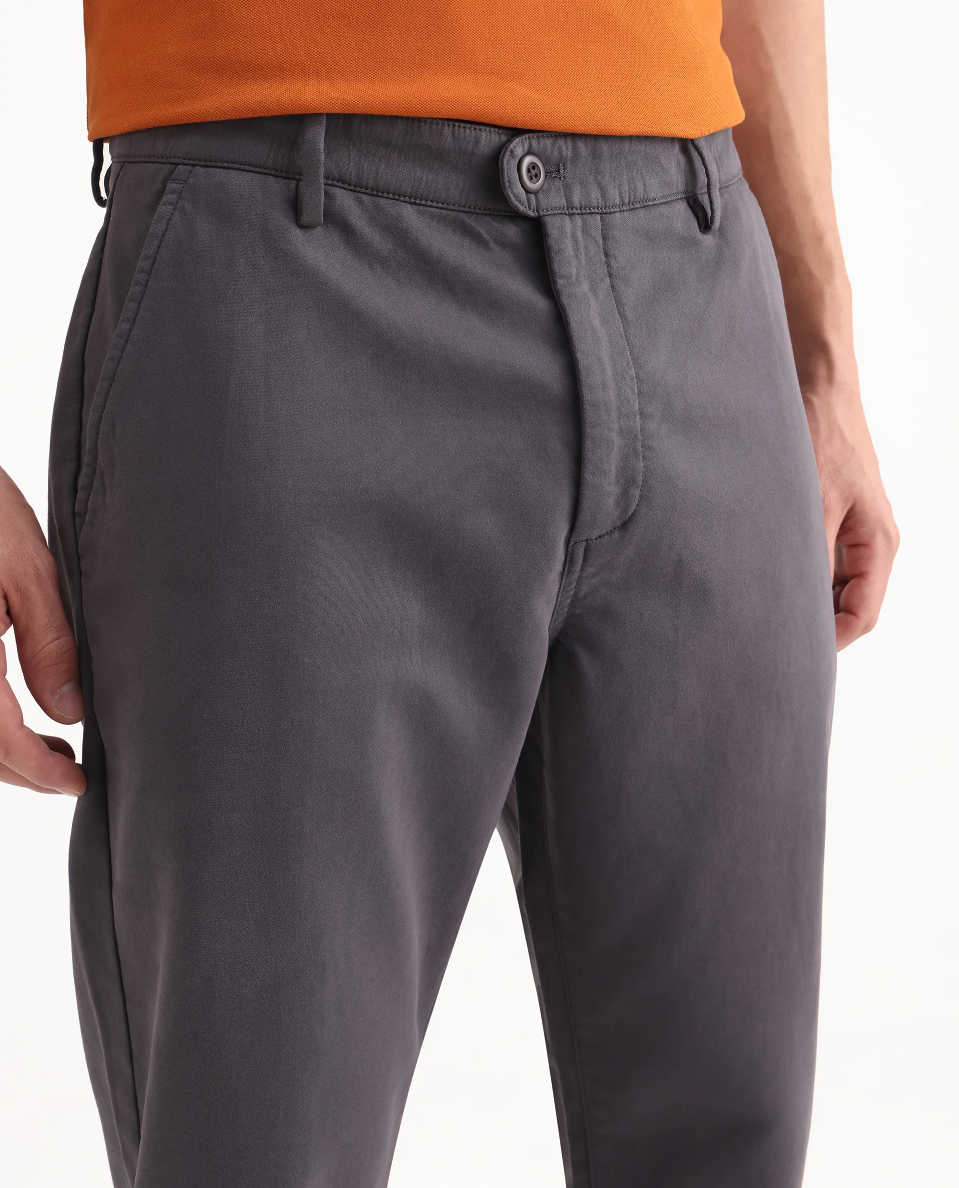 Rare Rabbit Men's Aries Dark Grey Cotton Blend Plain Regular Fit Trouser - Image 3