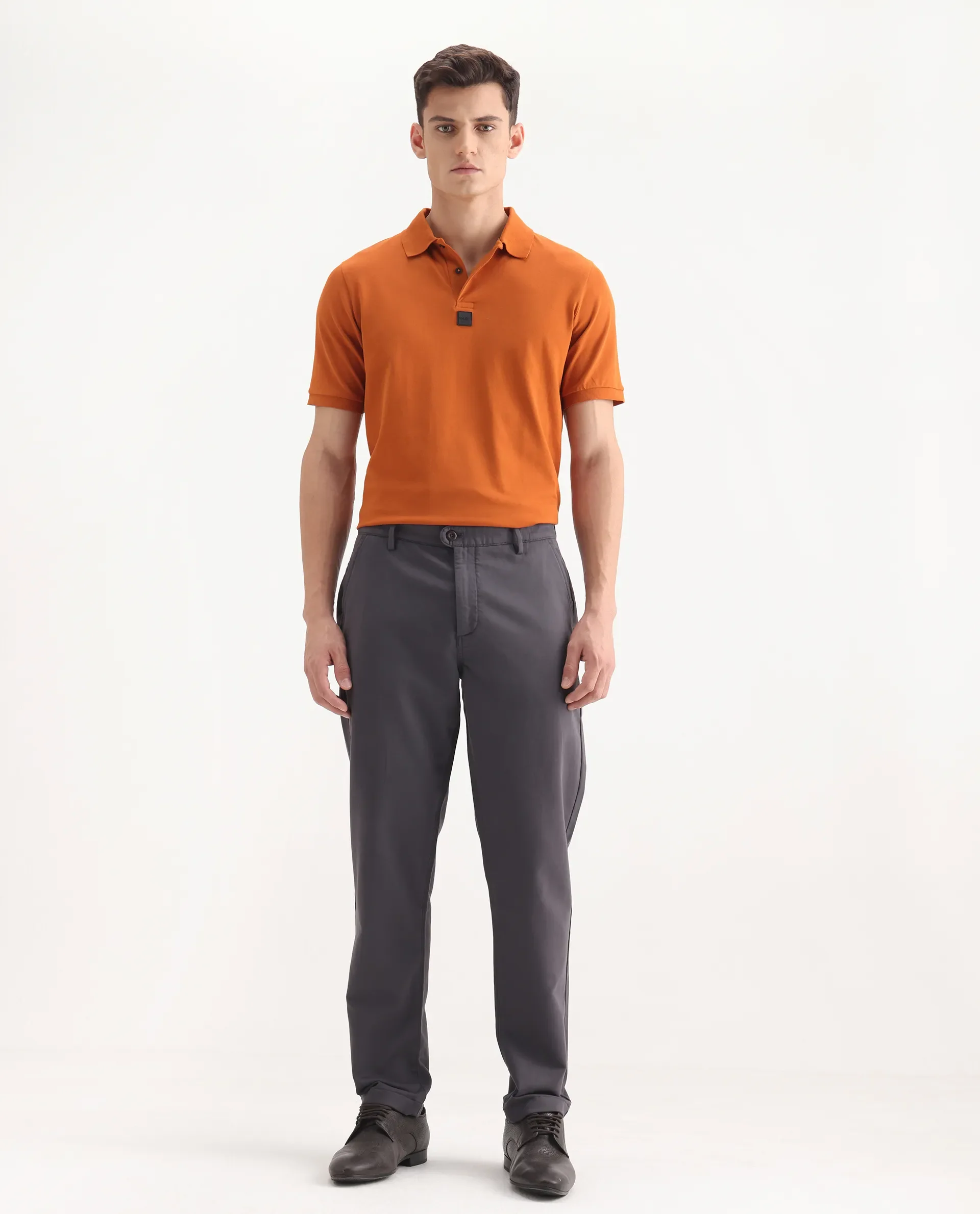 Rare Rabbit Men's Aries Dark Grey Cotton Blend Plain Regular Fit Trouser - Image 4
