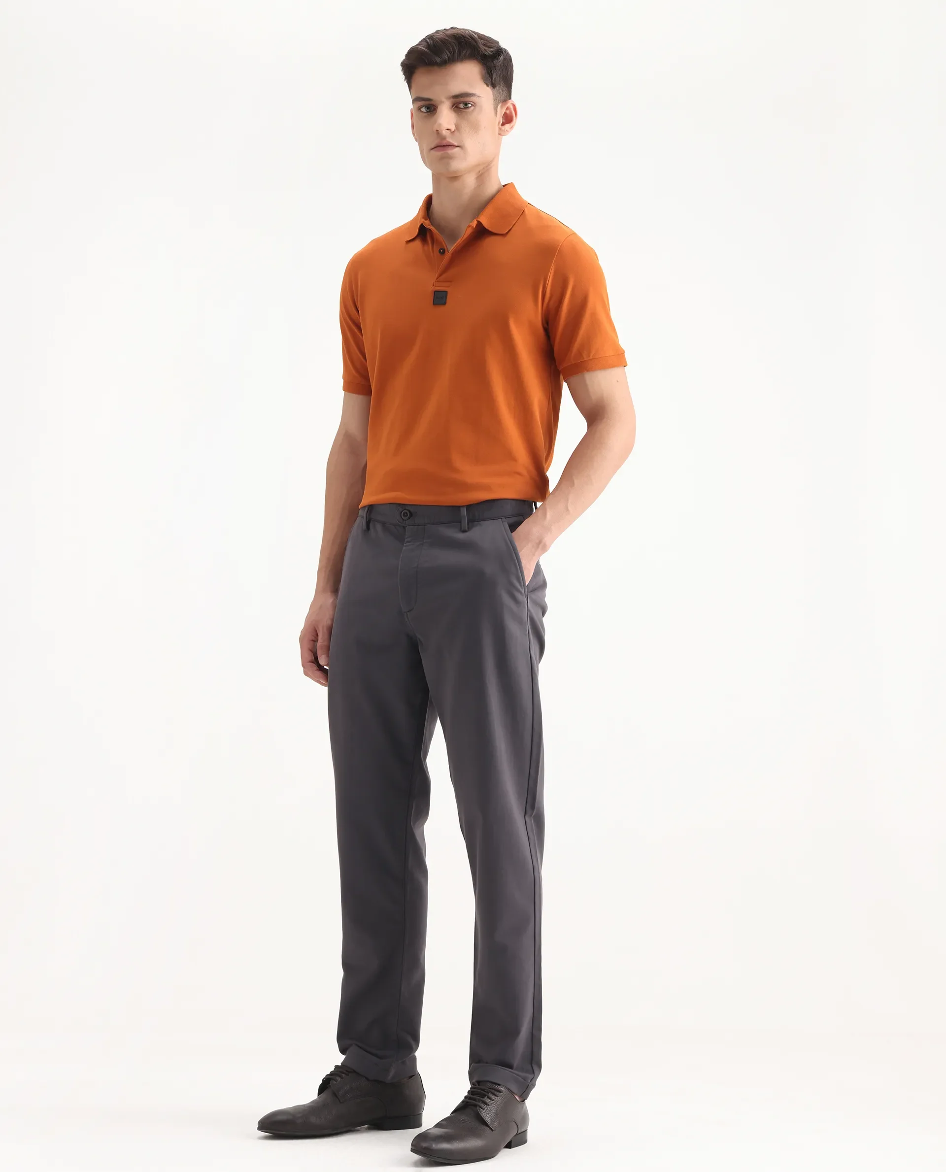 Rare Rabbit Men's Aries Dark Grey Cotton Blend Plain Regular Fit Trouser - Image 5