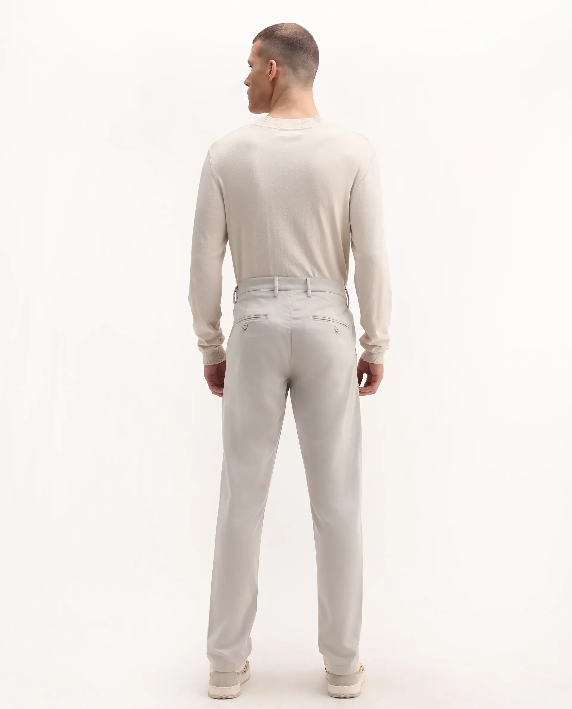 Rare Rabbit Men's Aries Light Grey Cotton Blend Plain Regular Fit Trouser - Image 8