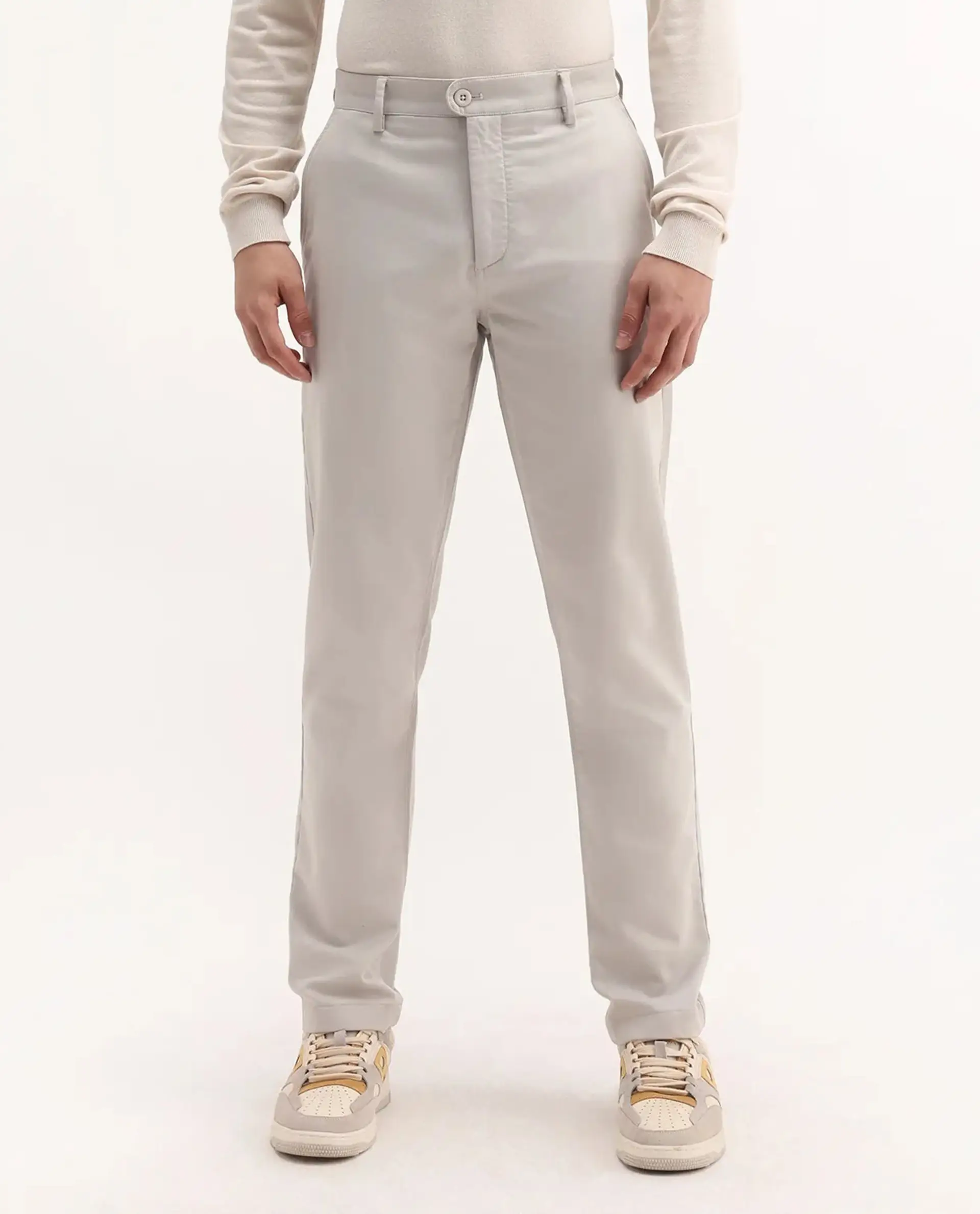 Rare Rabbit Men's Aries Light Grey Cotton Blend Plain Regular Fit Trouser - Image 9