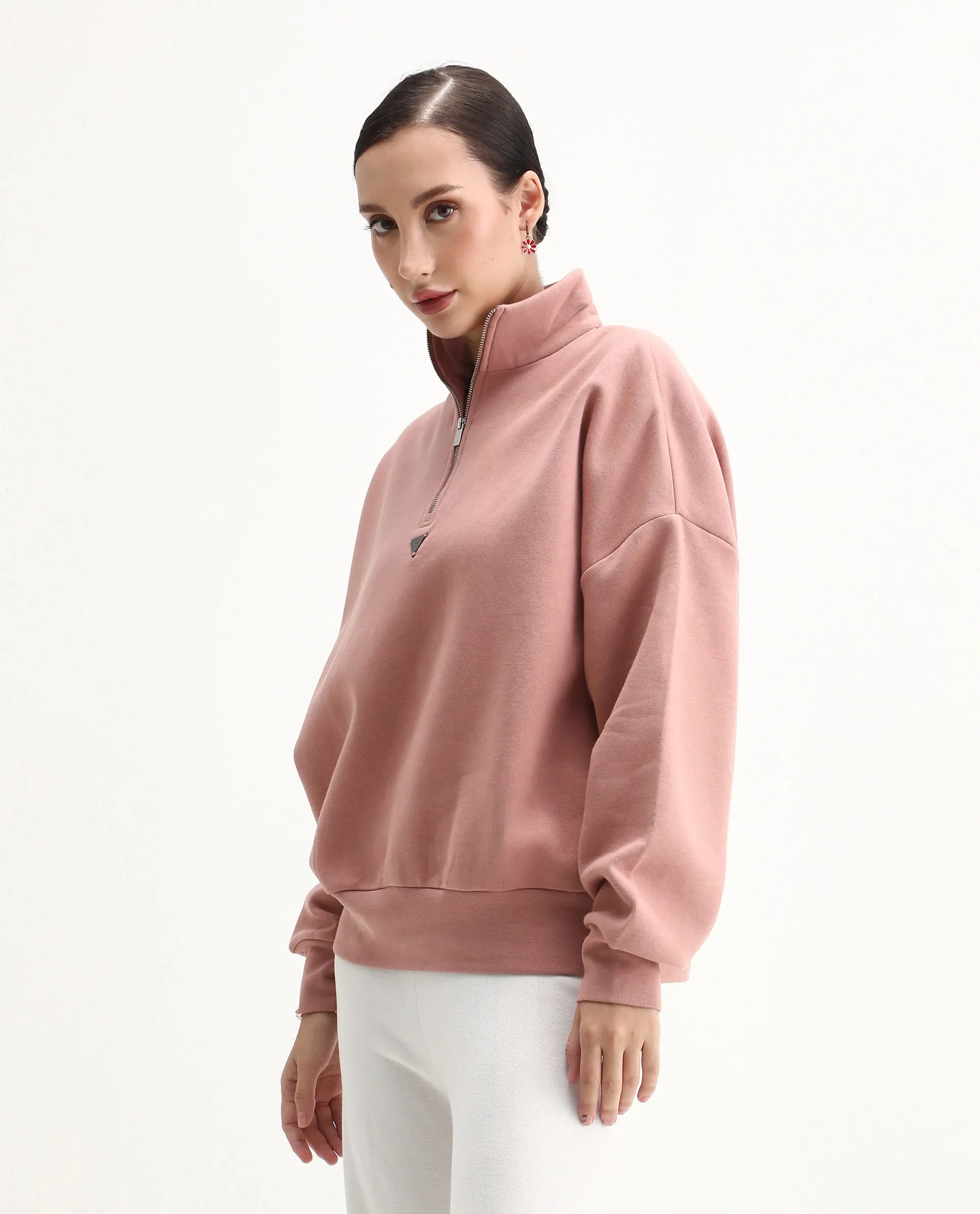 Rareism Women's Ario Dark Beige Cotton Blend Spread Collar Relaxed Fit Printed Sweatshirt - Image 5
