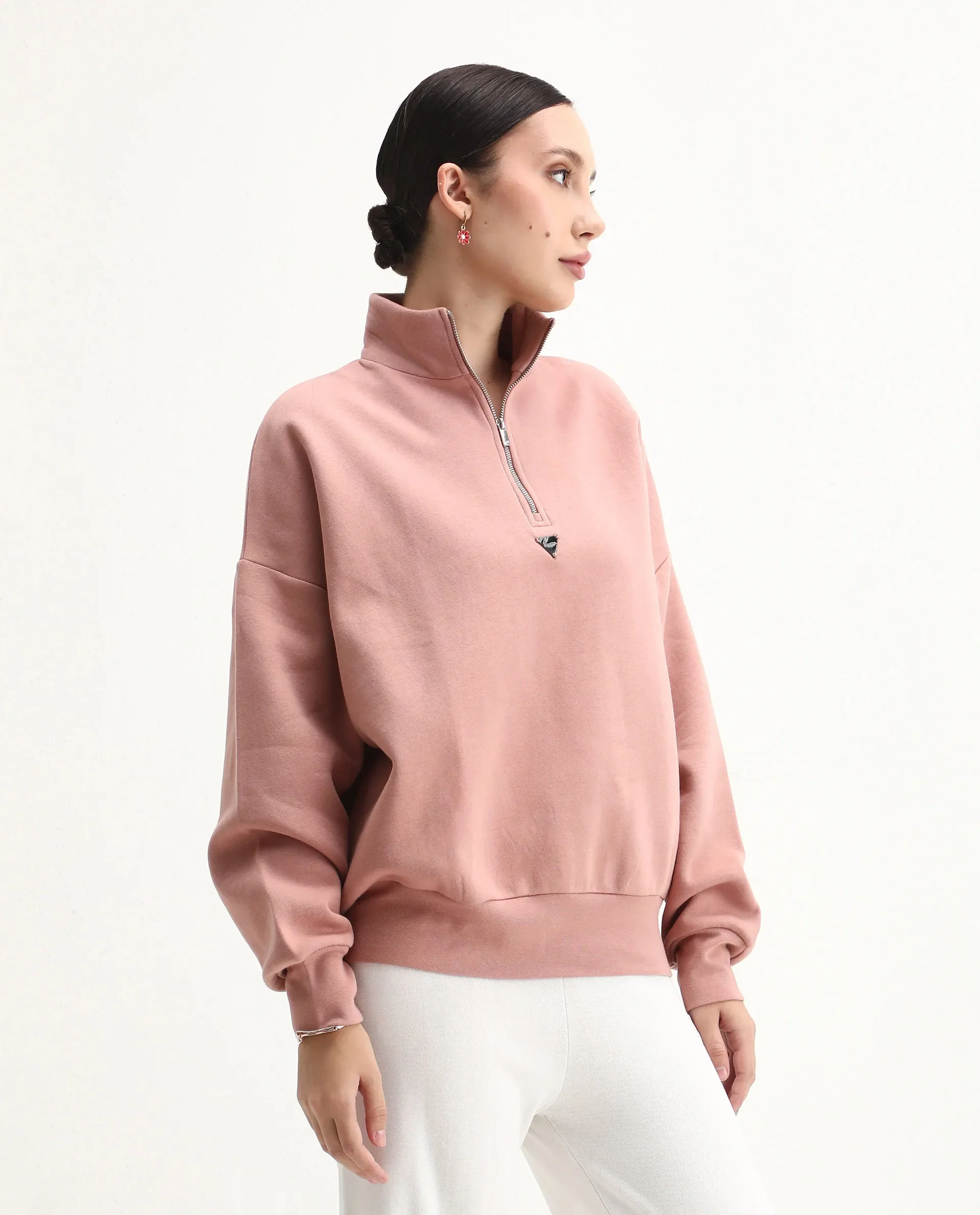 Rareism Women's Ario Dark Beige Cotton Blend Spread Collar Relaxed Fit Printed Sweatshirt - Image 6
