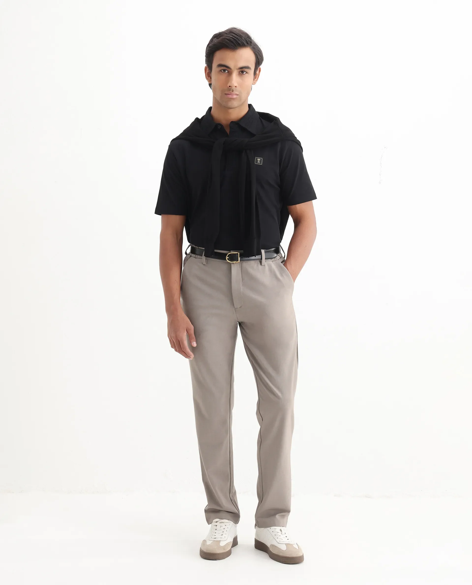 Rare Rabbit Men's Ariolo Black Cotton Blend Plain Regular Fit Half Sleeve Polo - Image 2