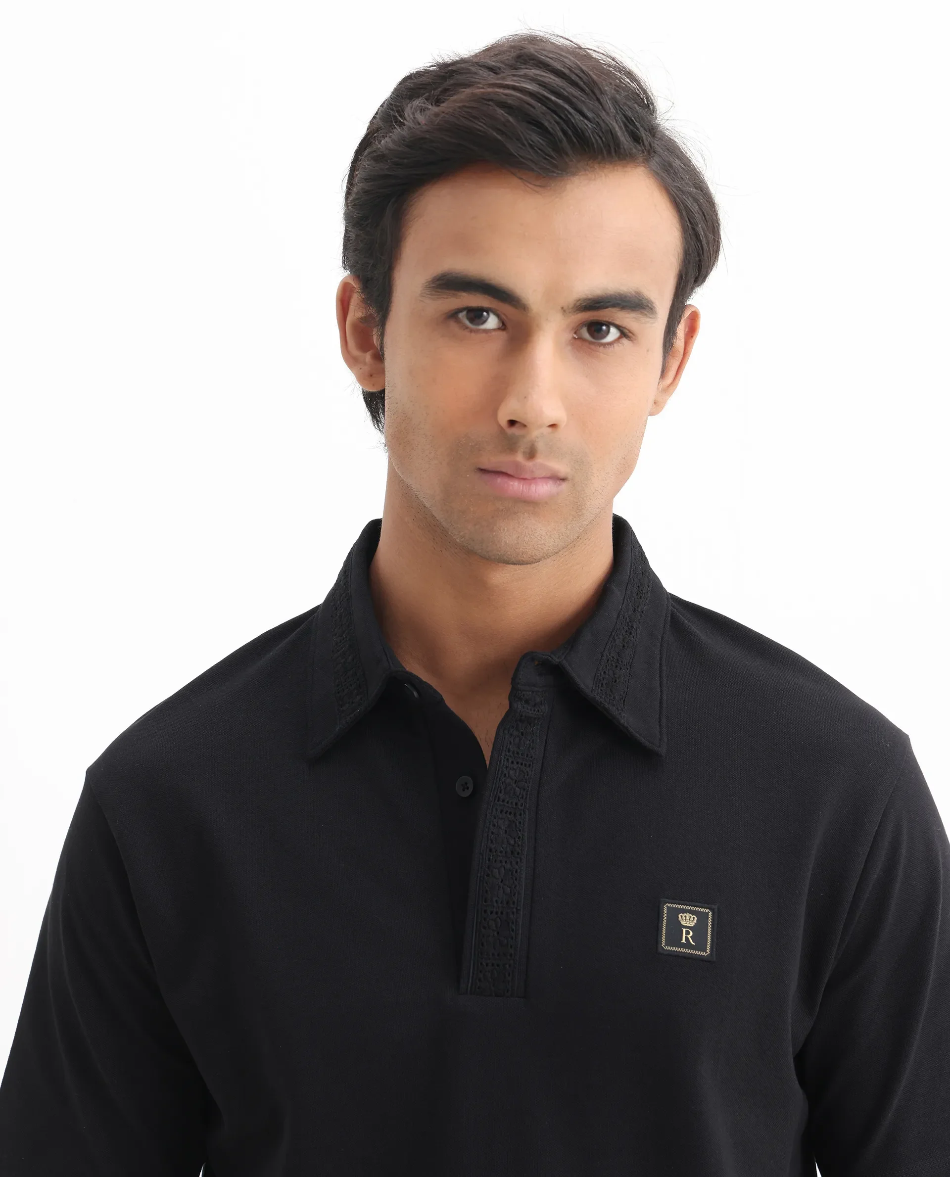 Rare Rabbit Men's Ariolo Black Cotton Blend Plain Regular Fit Half Sleeve Polo - Image 4