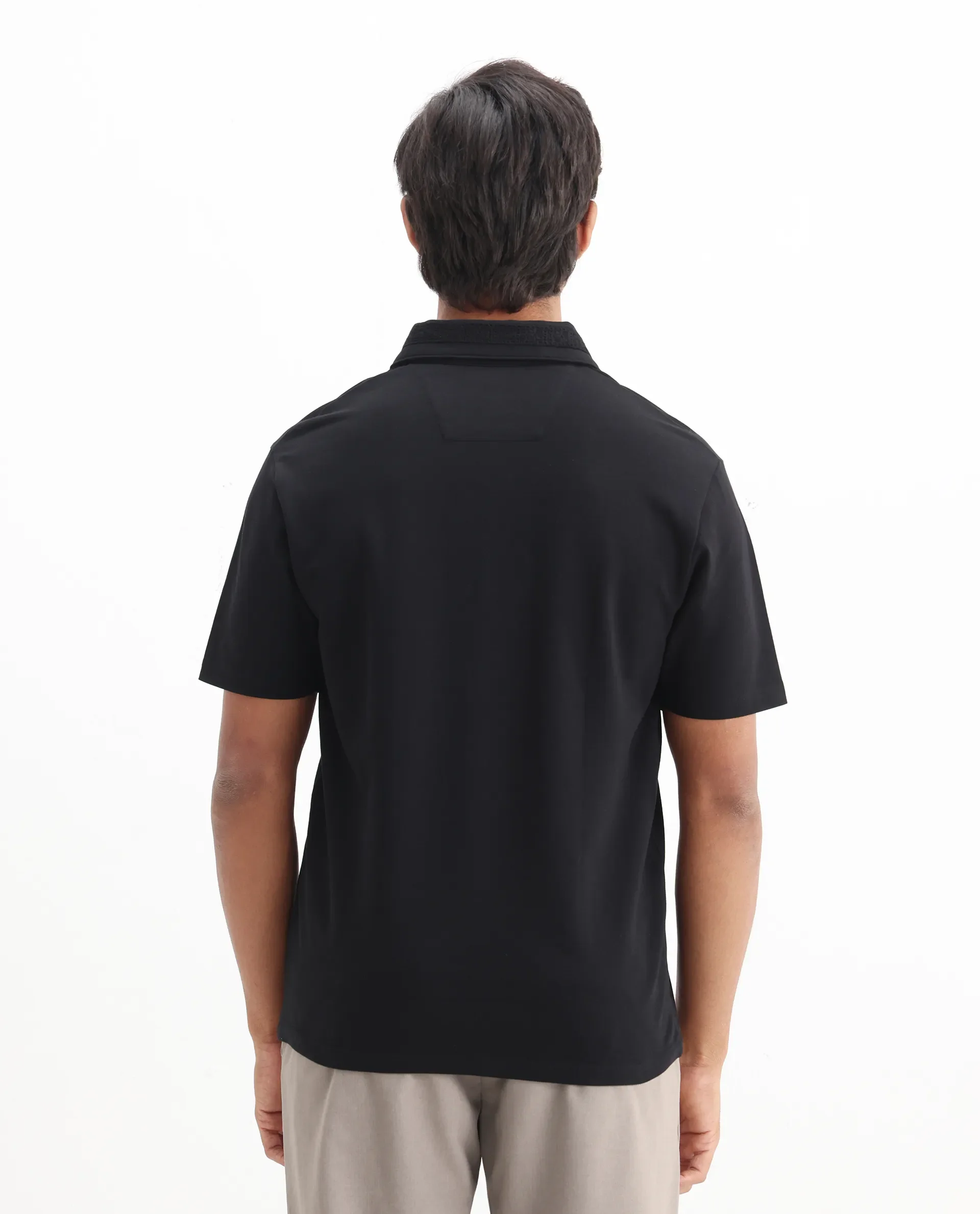 Rare Rabbit Men's Ariolo Black Cotton Blend Plain Regular Fit Half Sleeve Polo - Image 6