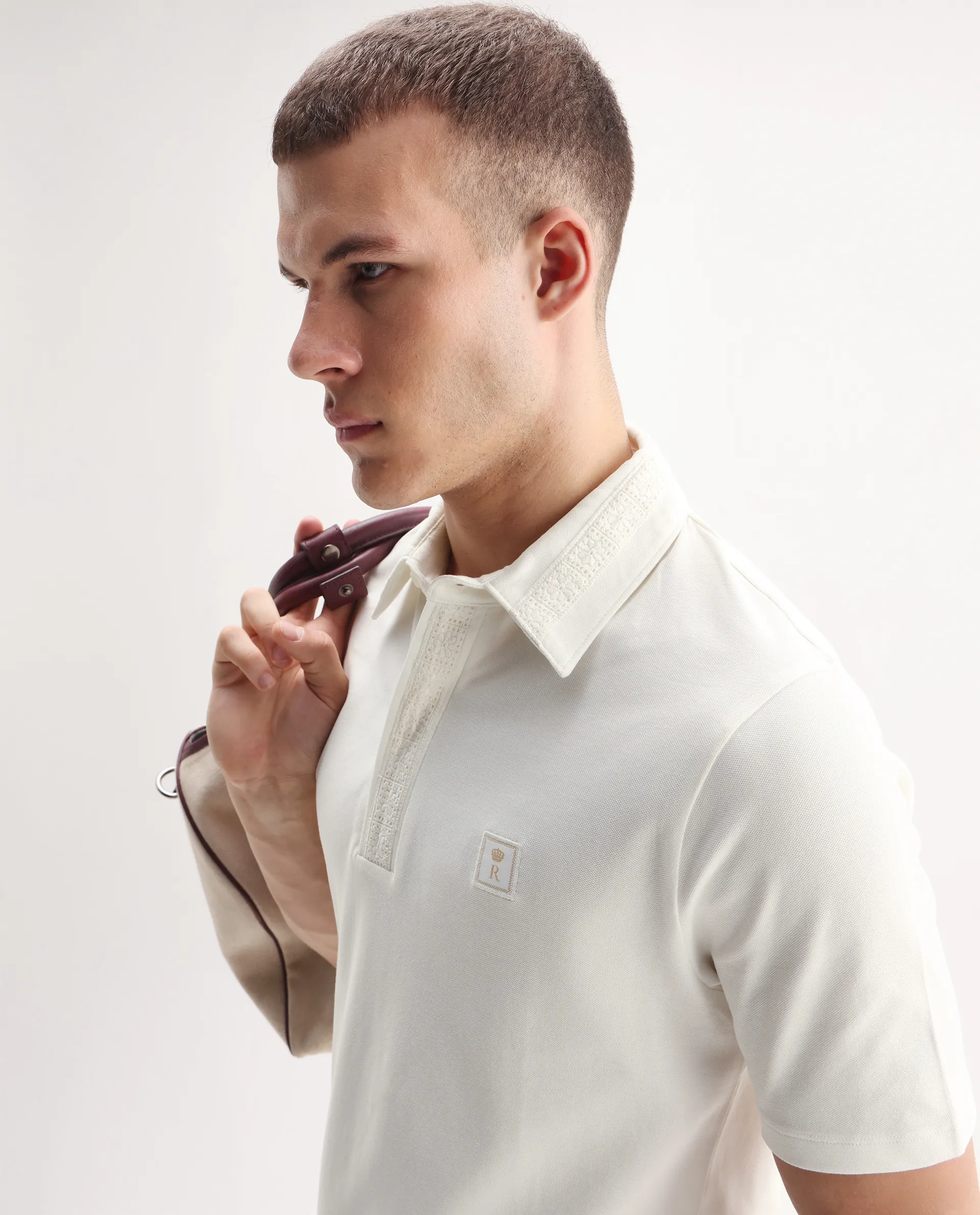 Rare Rabbit Men's Ariolo White Cotton Blend Plain Regular Fit Half Sleeve Polo - Image 3