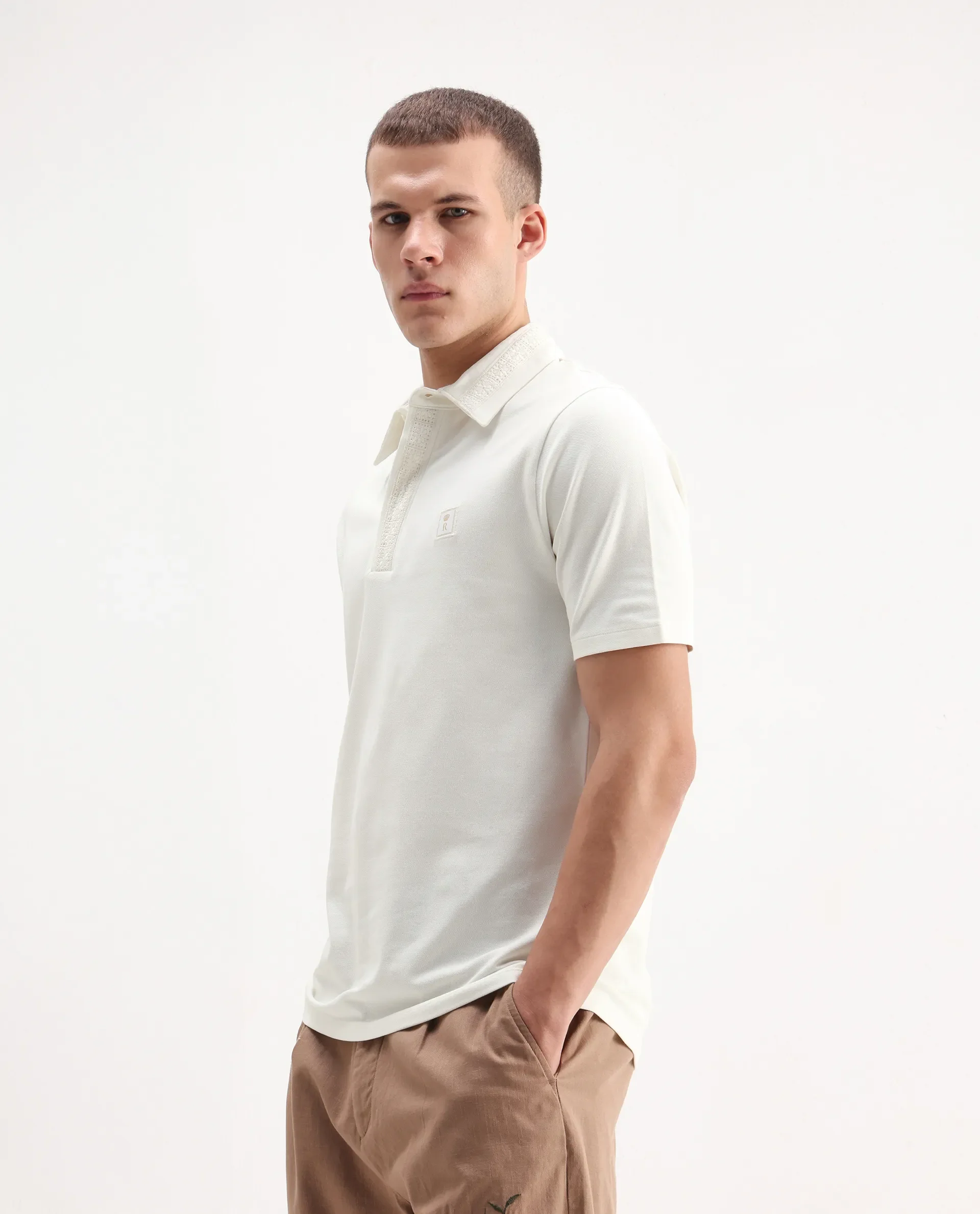 Rare Rabbit Men's Ariolo White Cotton Blend Plain Regular Fit Half Sleeve Polo - Image 6