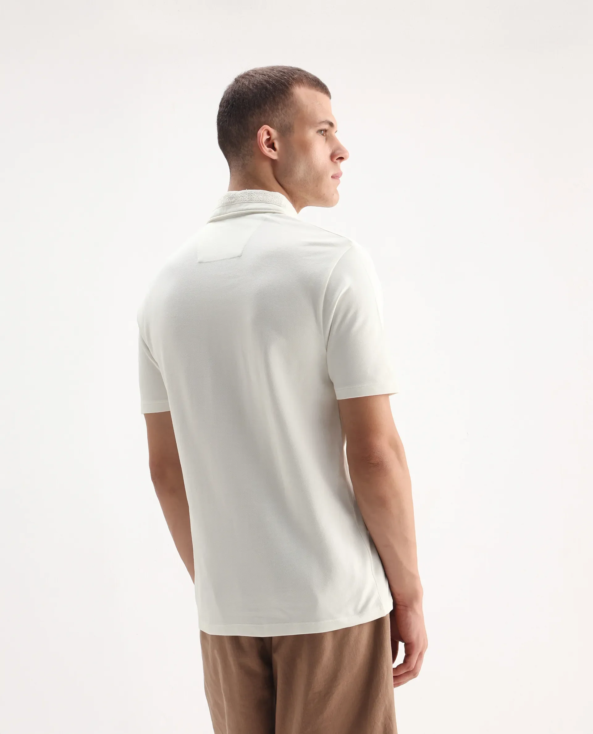 Rare Rabbit Men's Ariolo White Cotton Blend Plain Regular Fit Half Sleeve Polo - Image 7