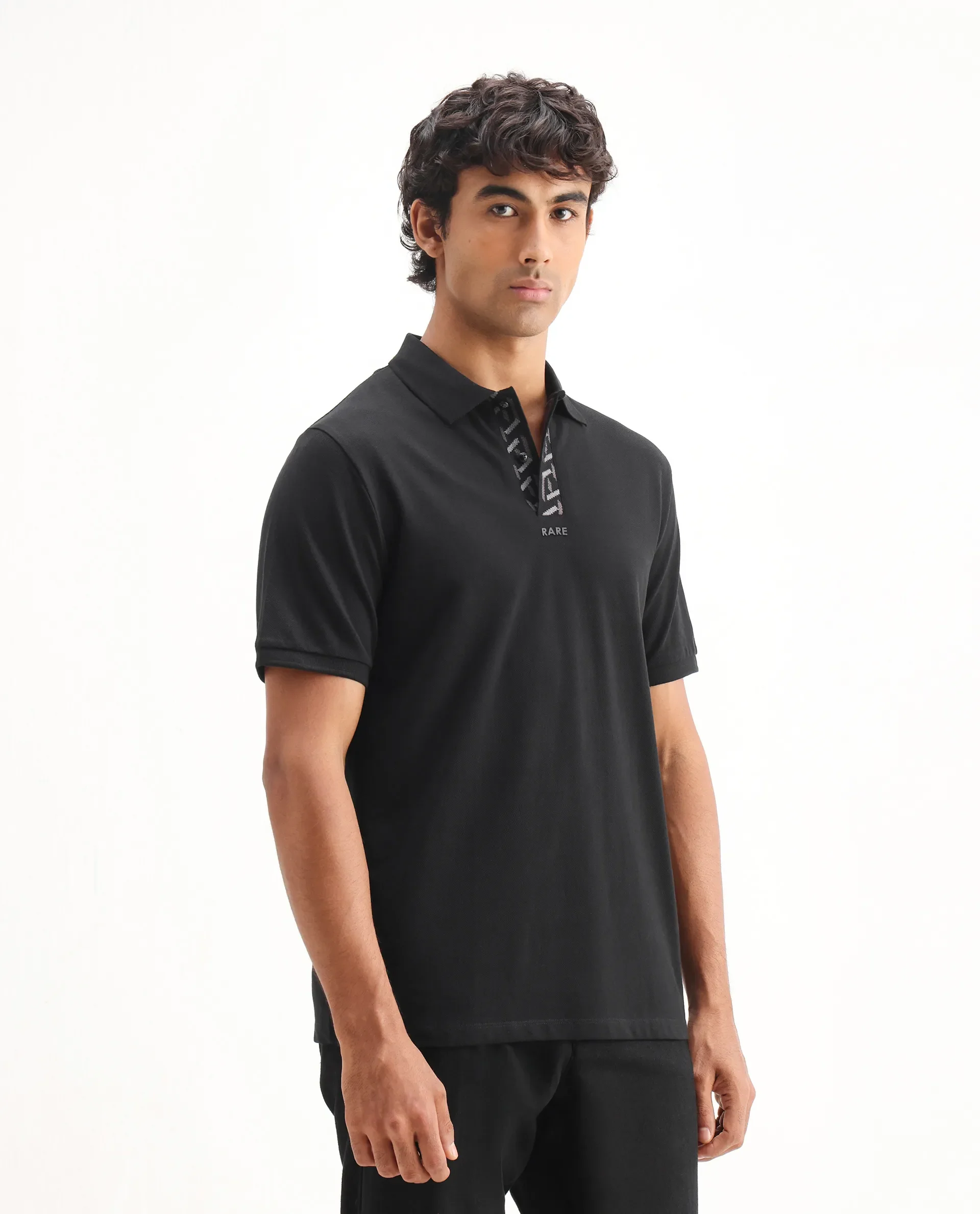 Rare Rabbit Men's Ark Black Cotton Plain Regular Fit Half Sleeve Polo - Image 6