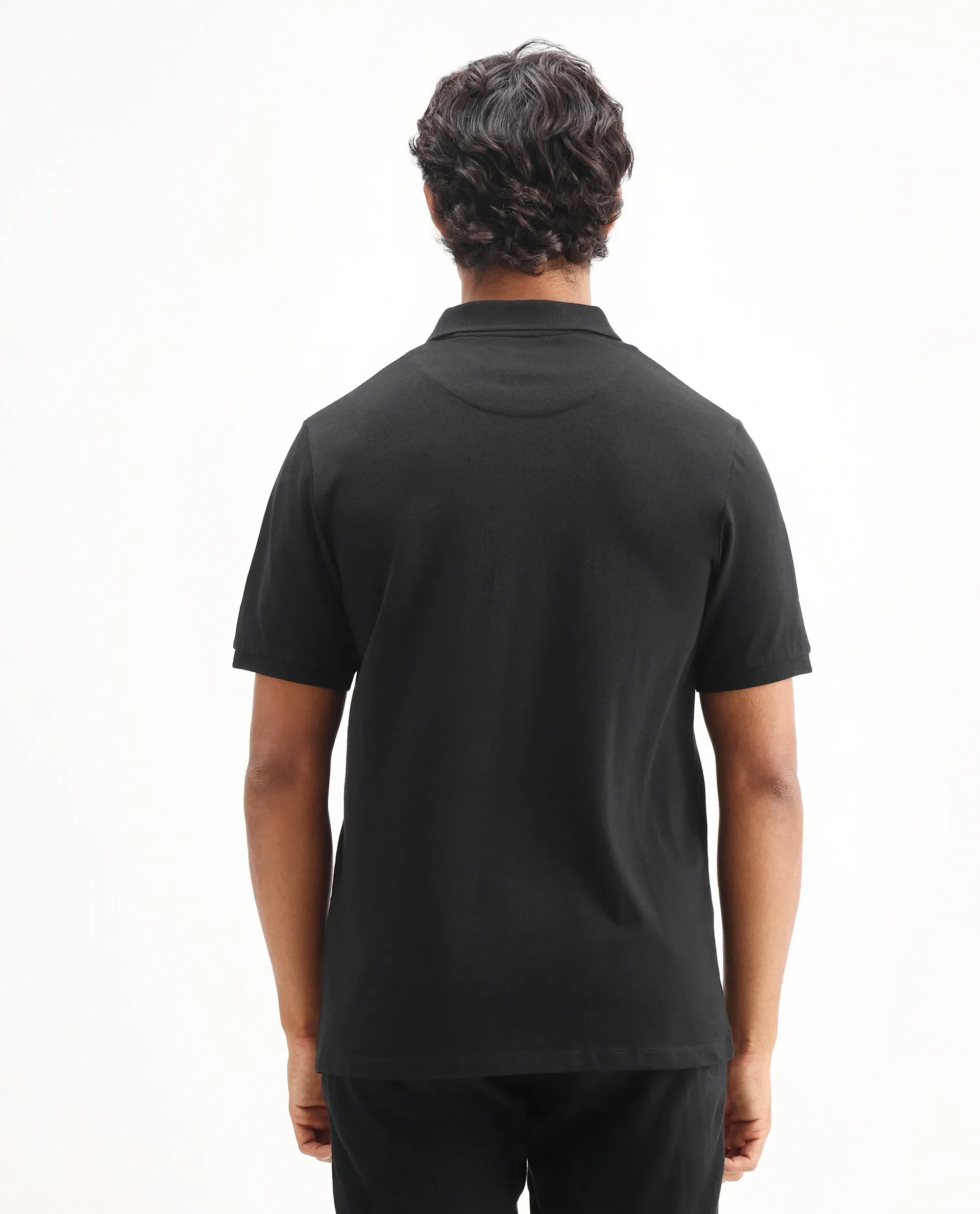 Rare Rabbit Men's Ark Black Cotton Plain Regular Fit Half Sleeve Polo - Image 7