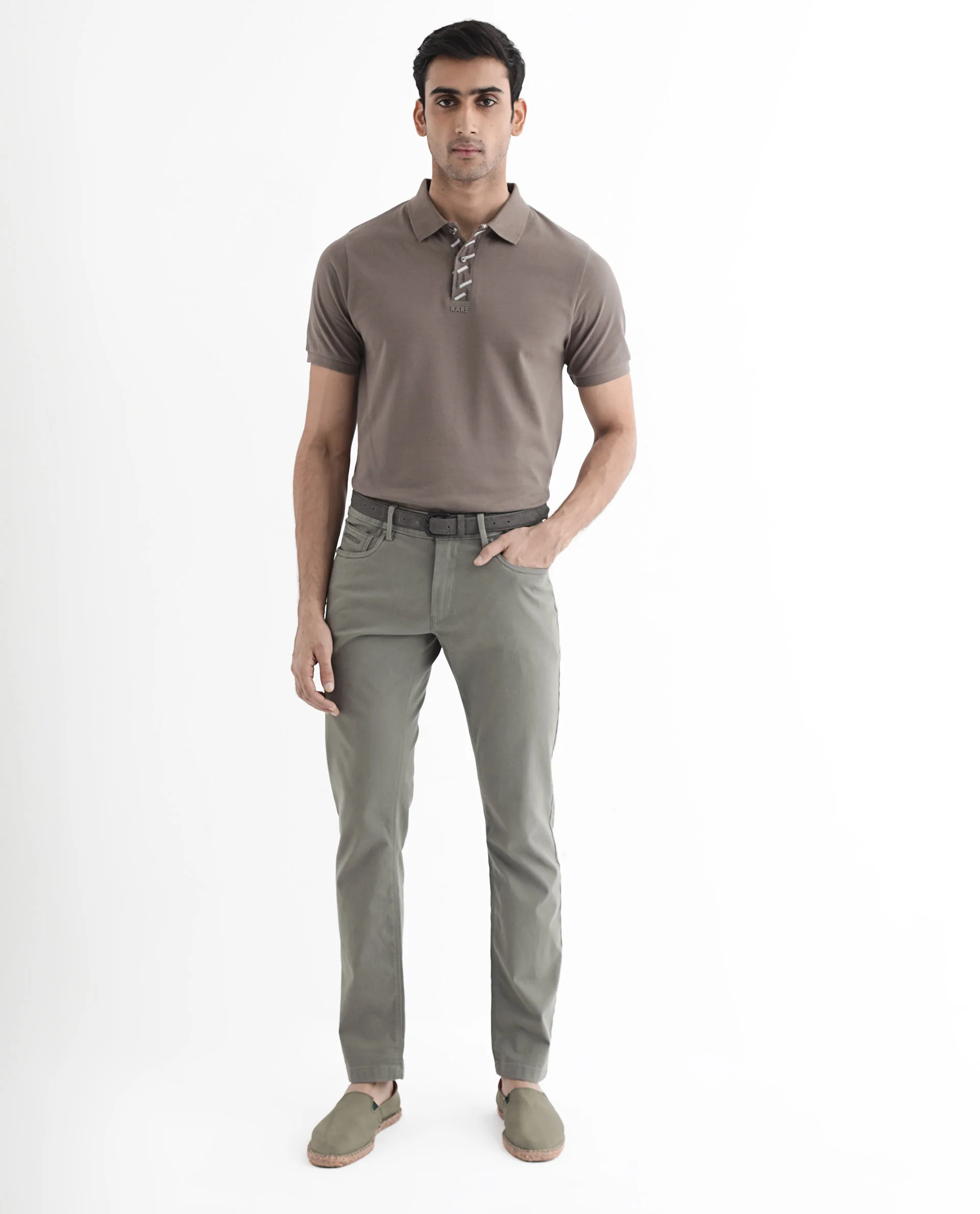 Rare Rabbit Men's Ark Dark Beige Cotton Plain Regular Fit Half Sleeve Polo - Image 3