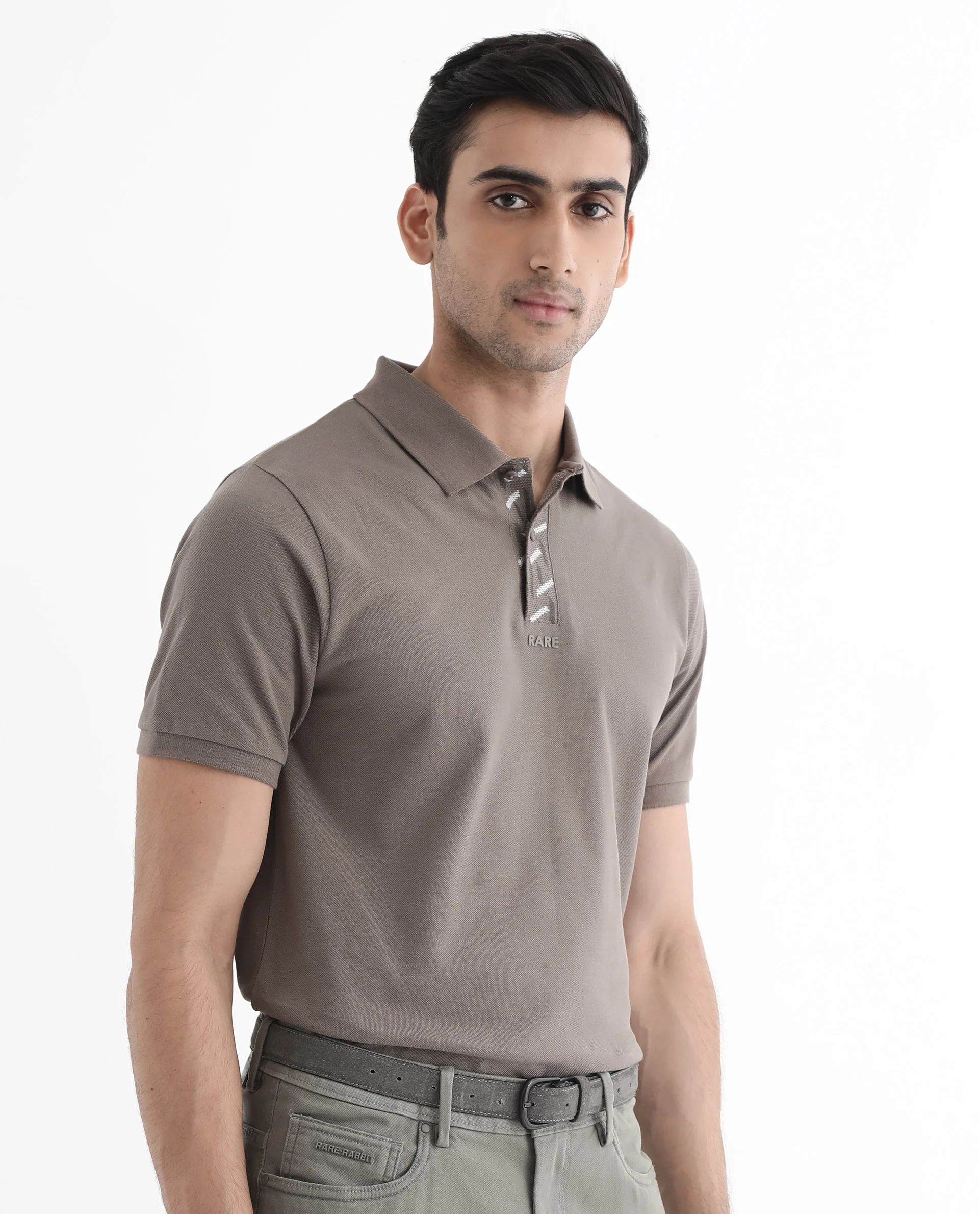 Rare Rabbit Men's Ark Dark Beige Cotton Plain Regular Fit Half Sleeve Polo - Image 4