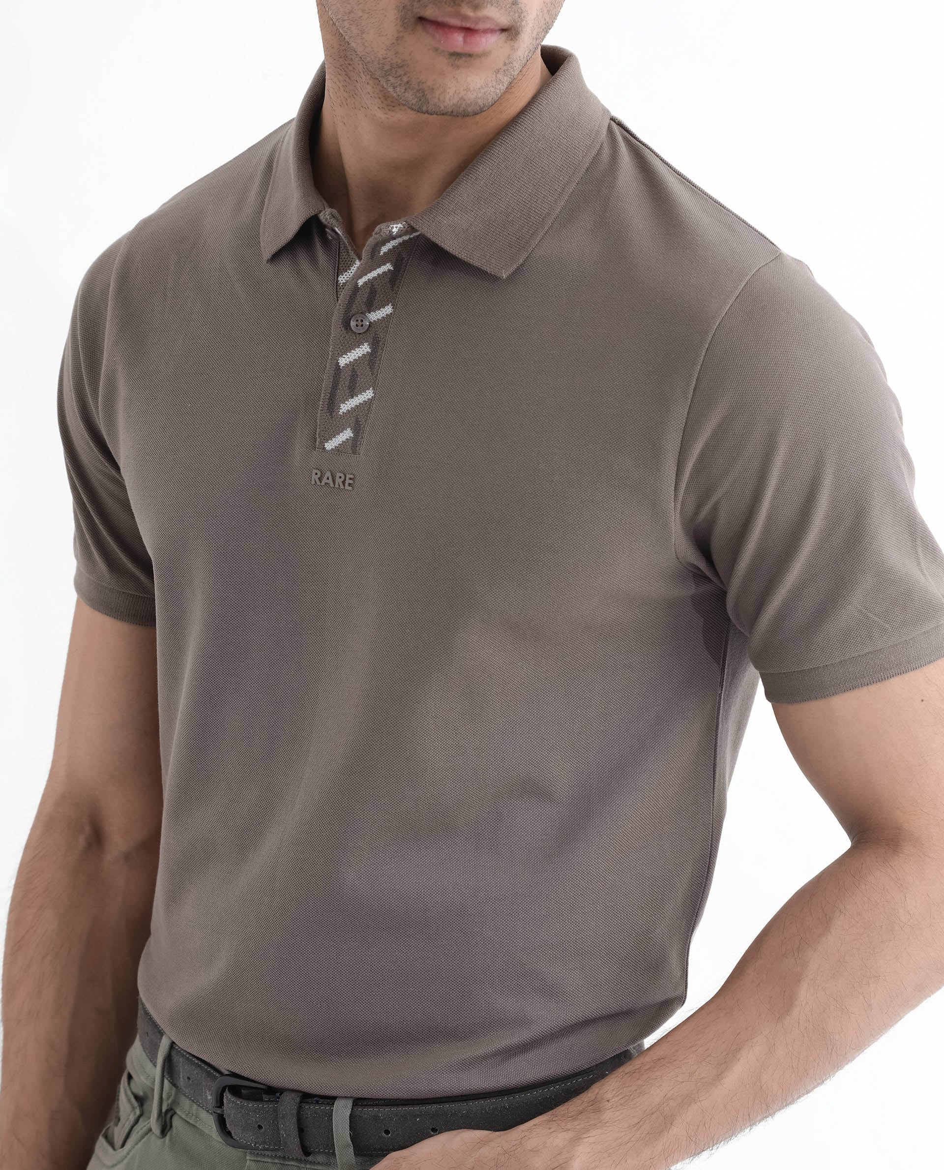 Rare Rabbit Men's Ark Dark Beige Cotton Plain Regular Fit Half Sleeve Polo - Image 5