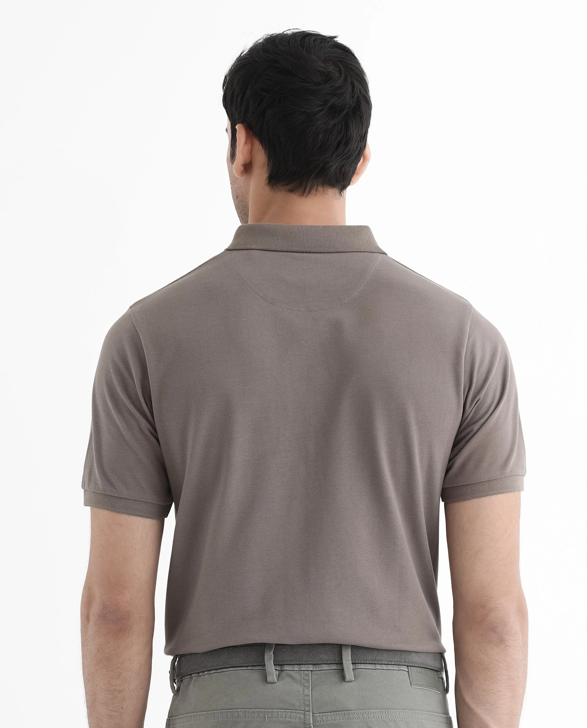 Rare Rabbit Men's Ark Dark Beige Cotton Plain Regular Fit Half Sleeve Polo - Image 6