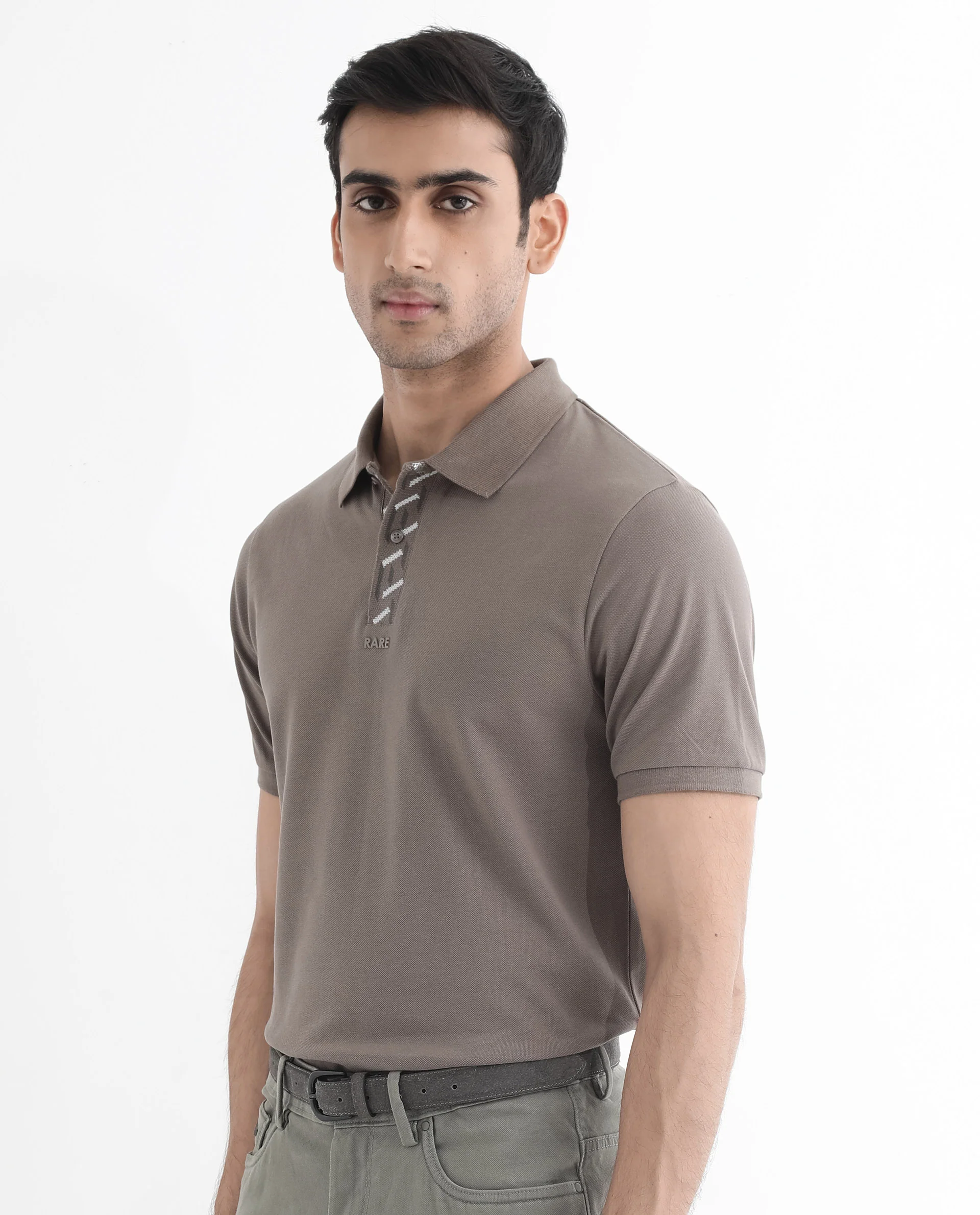 Rare Rabbit Men's Ark Dark Beige Cotton Plain Regular Fit Half Sleeve Polo - Image 7