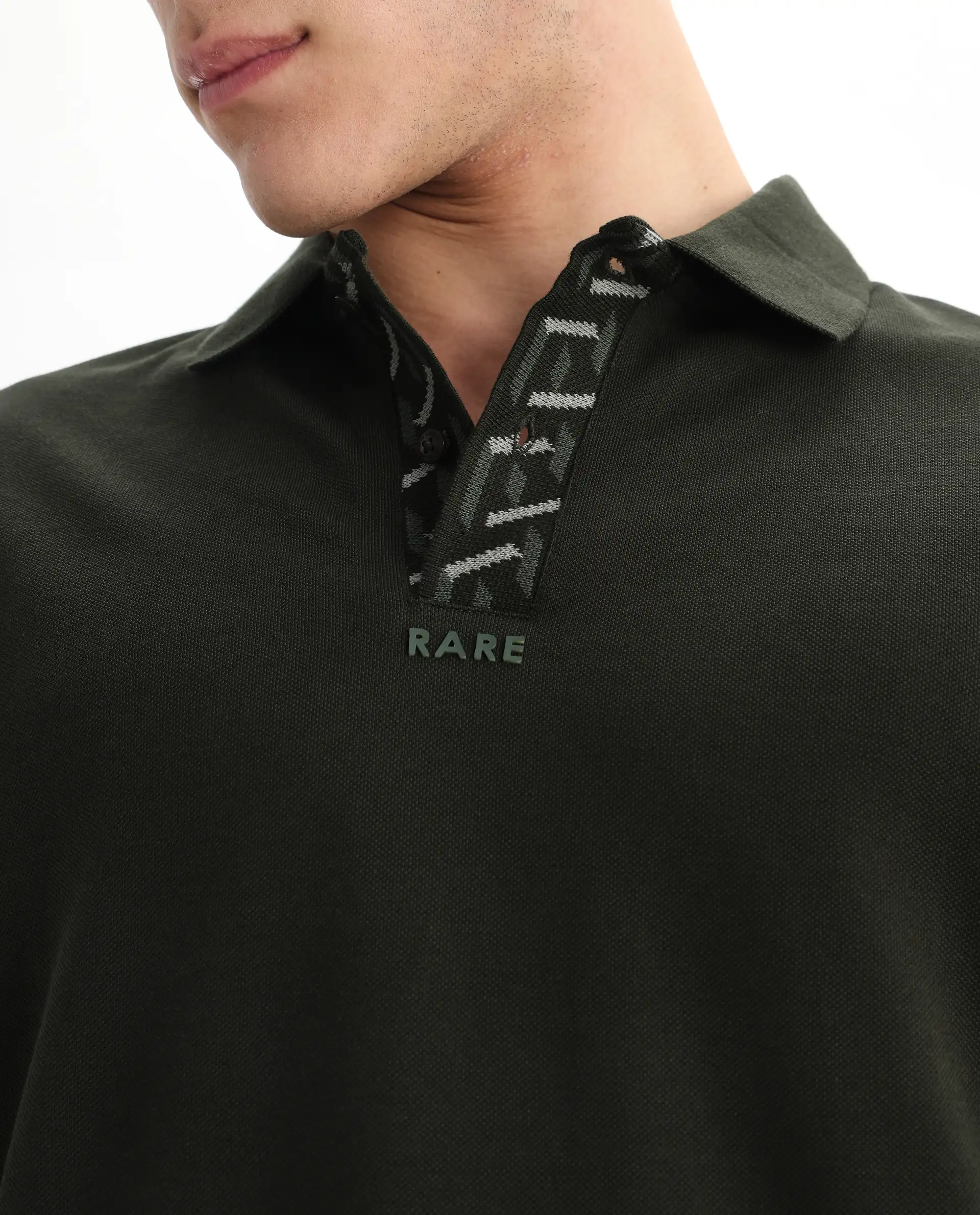 Rare Rabbit Men's Ark Dark Olive Cotton Plain Regular Fit Half Sleeve Polo - Image 3