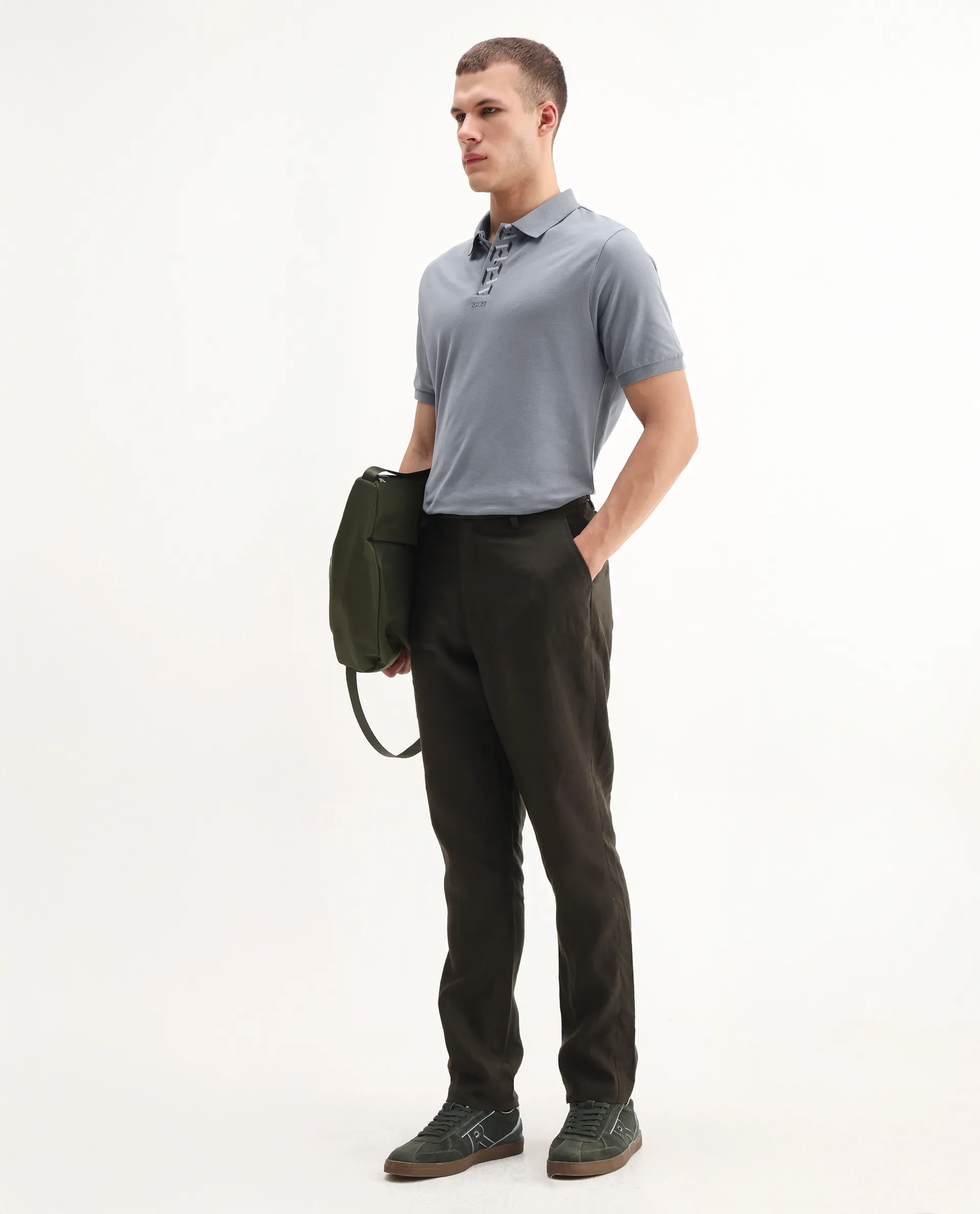 Rare Rabbit Men's Ark Grey Cotton Plain Regular Fit Half Sleeve Polo - Image 2