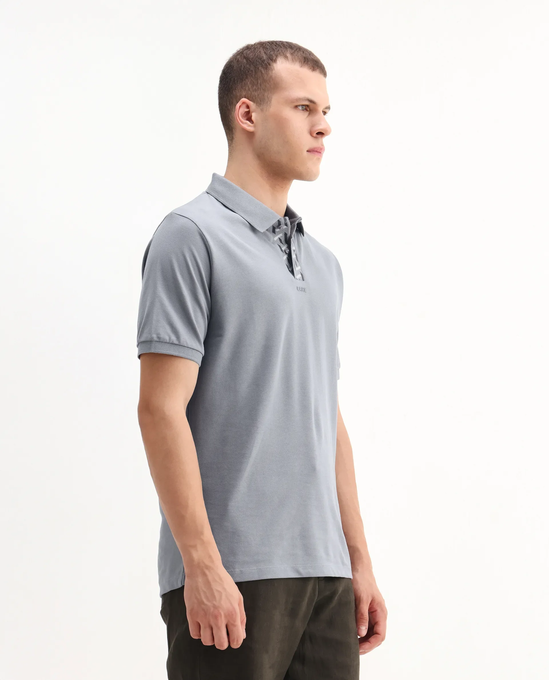 Rare Rabbit Men's Ark Grey Cotton Plain Regular Fit Half Sleeve Polo - Image 5