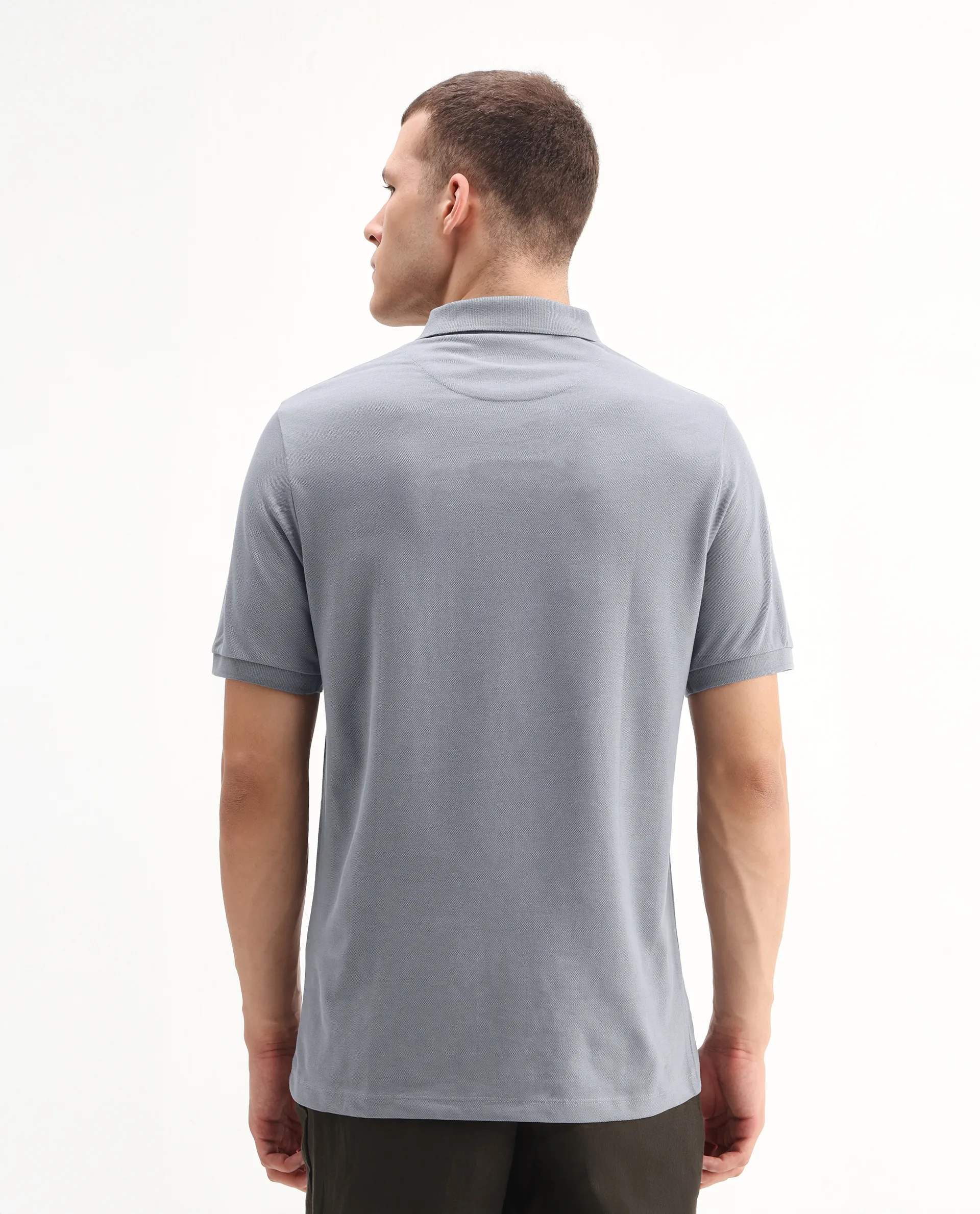 Rare Rabbit Men's Ark Grey Cotton Plain Regular Fit Half Sleeve Polo - Image 6