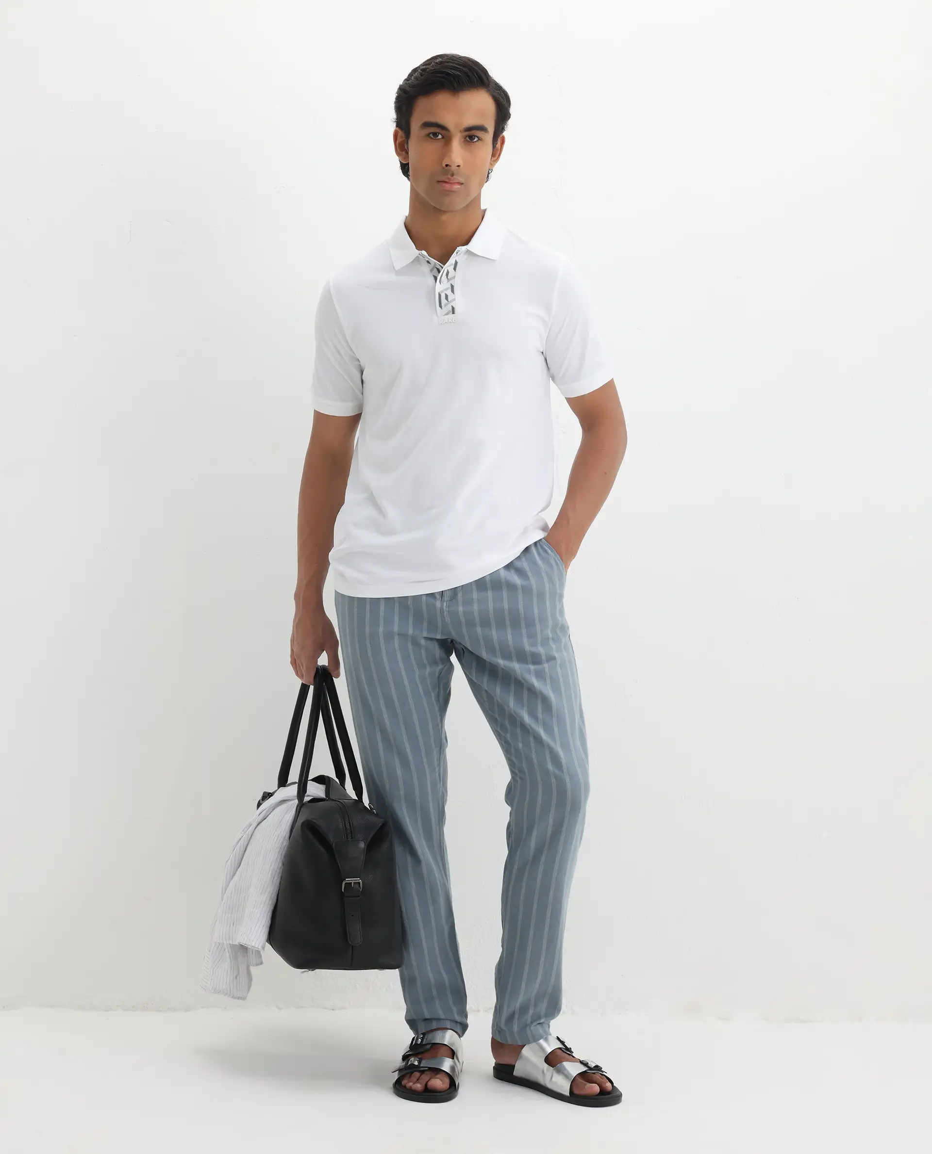 Rare Rabbit Men's Ark White Cotton Plain Regular Fit Half Sleeve Polo - Image 2