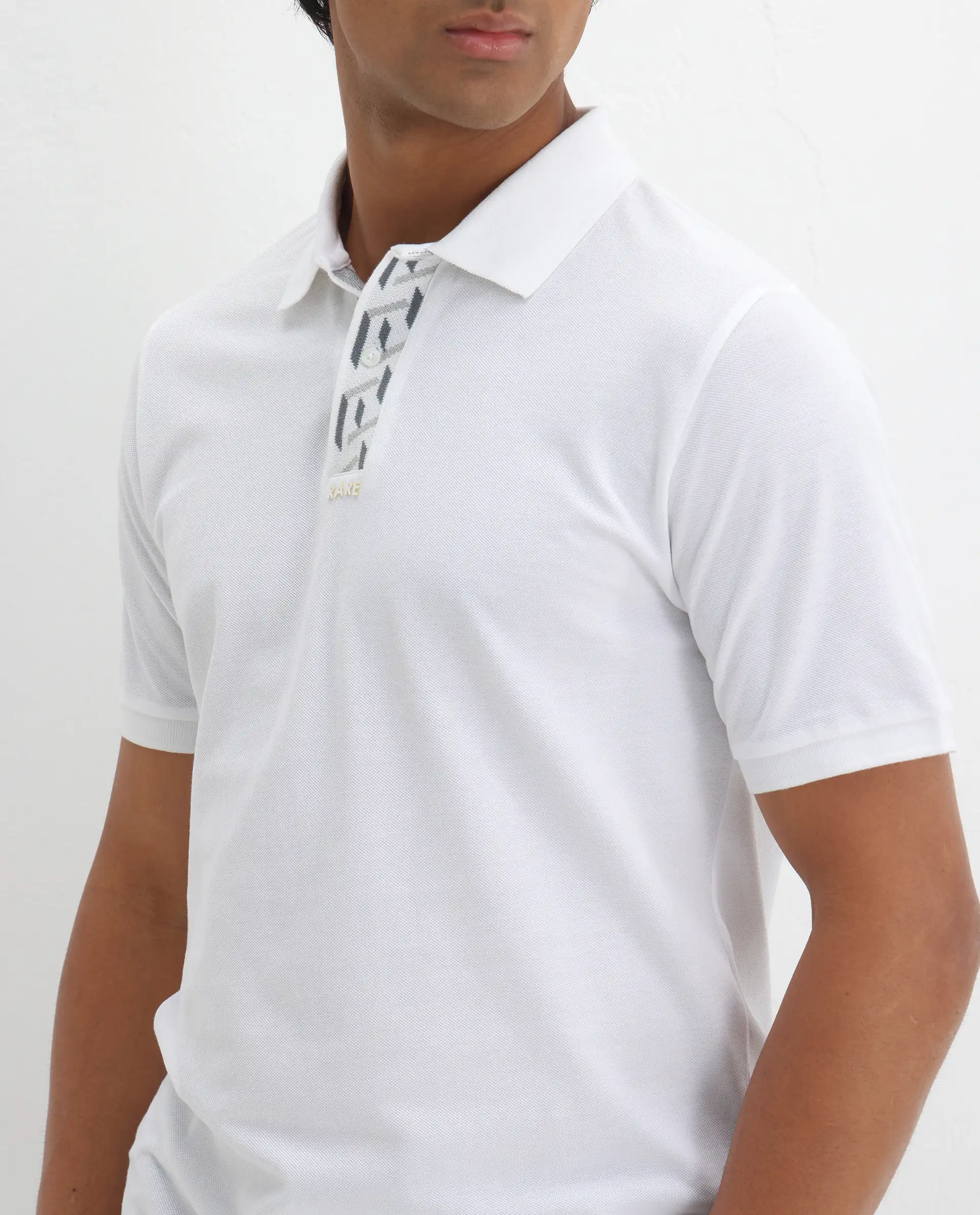 Rare Rabbit Men's Ark White Cotton Plain Regular Fit Half Sleeve Polo - Image 3