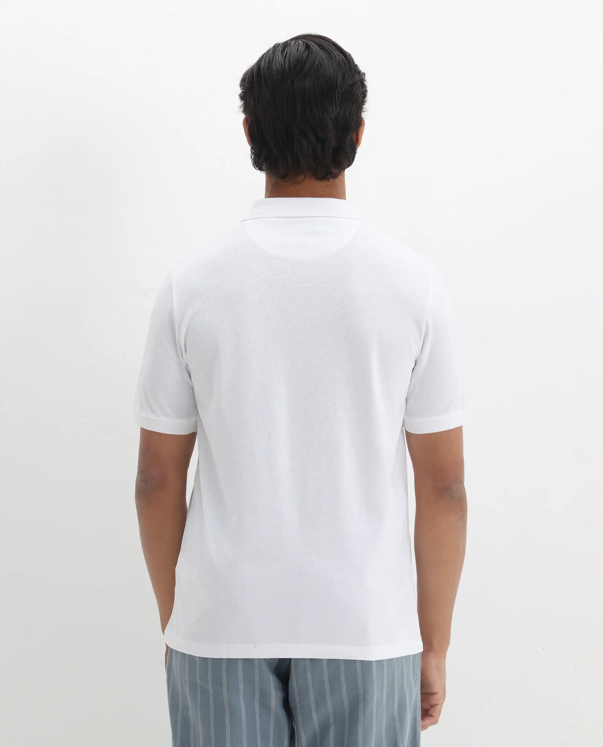 Rare Rabbit Men's Ark White Cotton Plain Regular Fit Half Sleeve Polo - Image 4