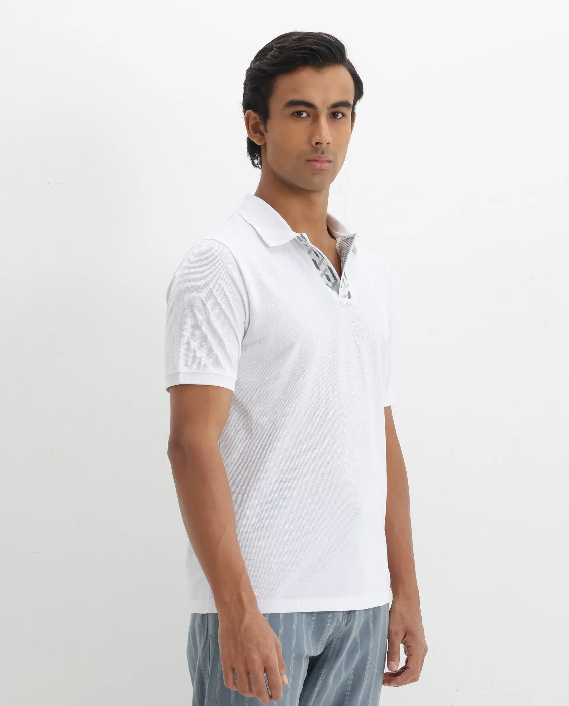 Rare Rabbit Men's Ark White Cotton Plain Regular Fit Half Sleeve Polo - Image 5