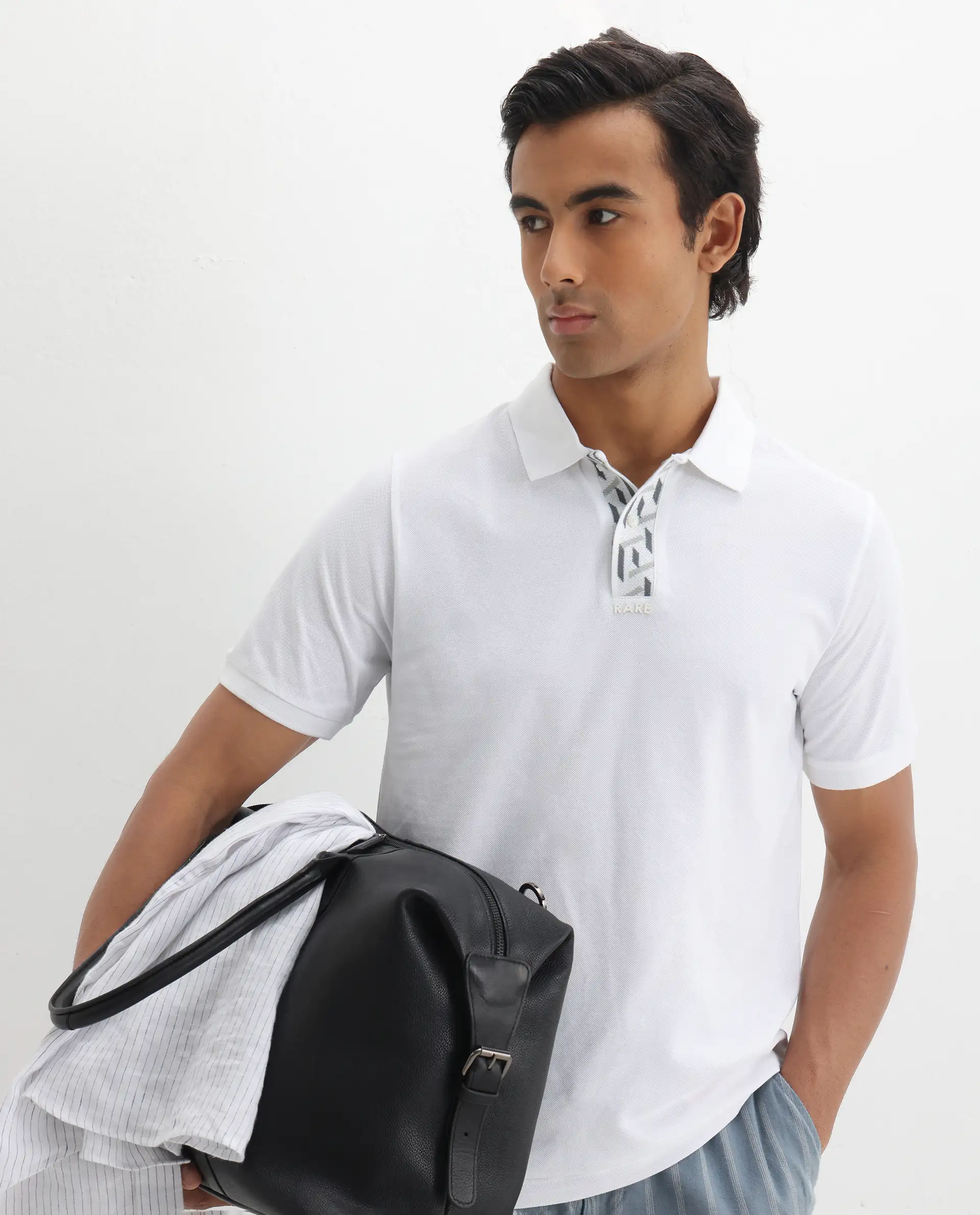 Rare Rabbit Men's Ark White Cotton Plain Regular Fit Half Sleeve Polo - Image 7