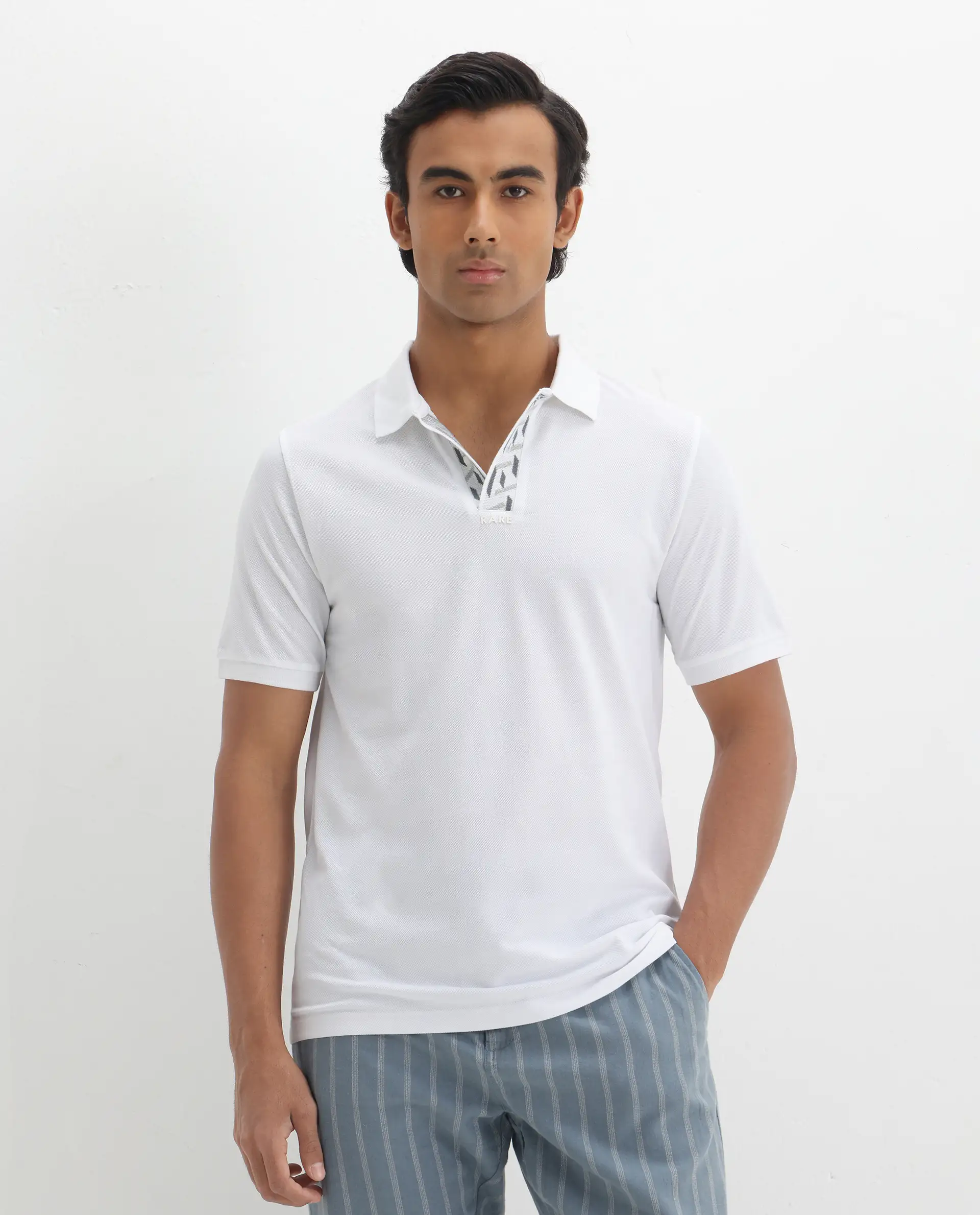 Rare Rabbit Men's Ark White Cotton Plain Regular Fit Half Sleeve Polo - Image 8
