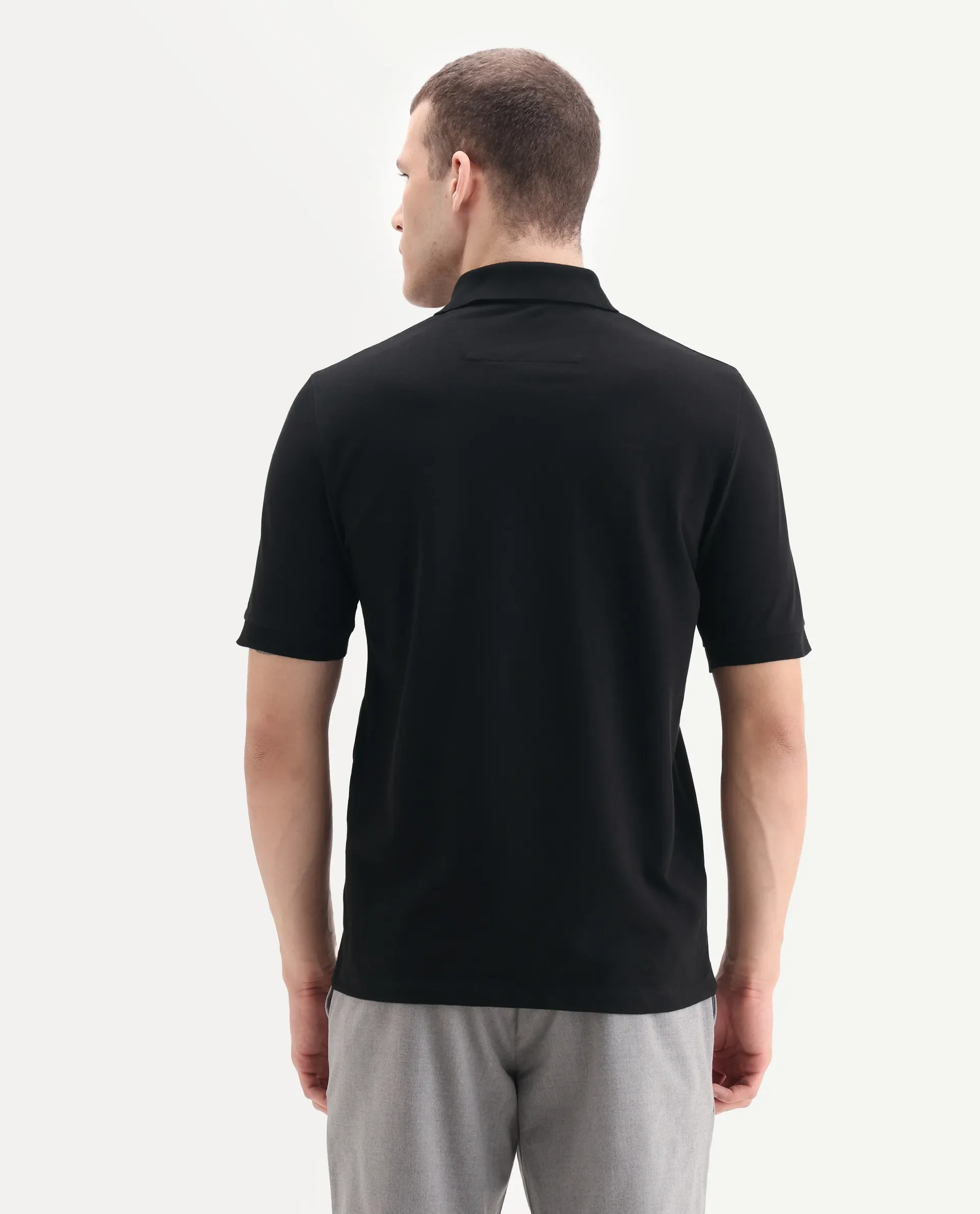 Rare Rabbit Men's Arko Black Cotton Blend Plain Regular Fit Half Sleeve Polo - Image 7