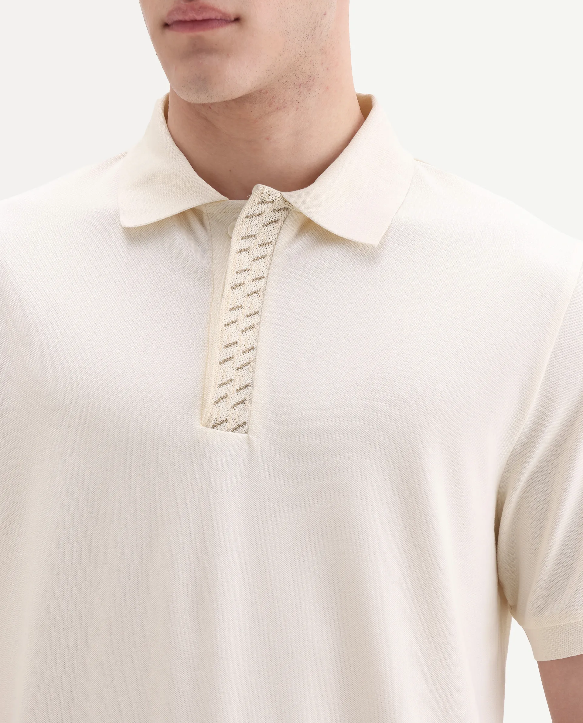Rare Rabbit Men's Arko Off White Cotton Blend Plain Regular Fit Half Sleeve Polo - Image 3