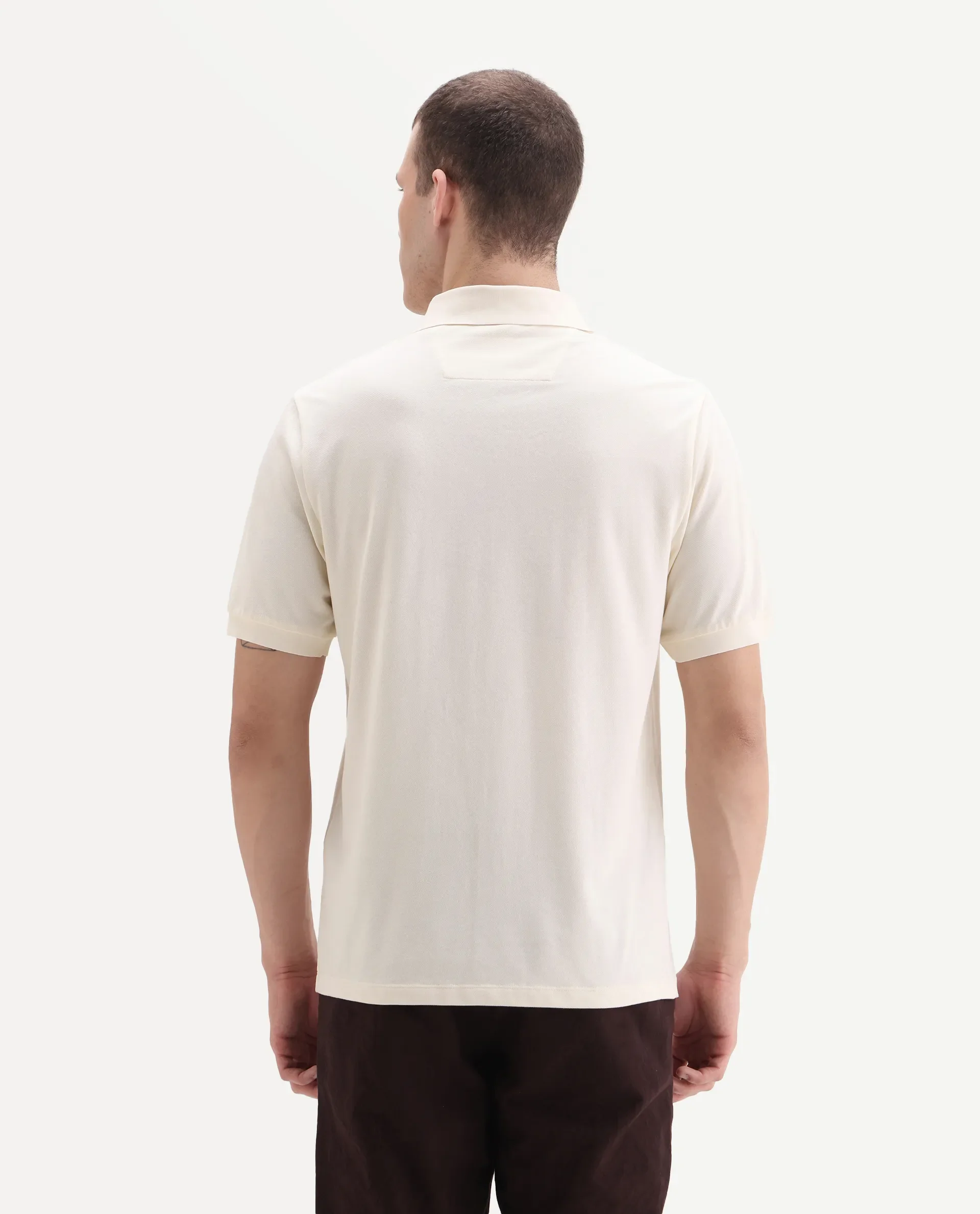 Rare Rabbit Men's Arko Off White Cotton Blend Plain Regular Fit Half Sleeve Polo - Image 7