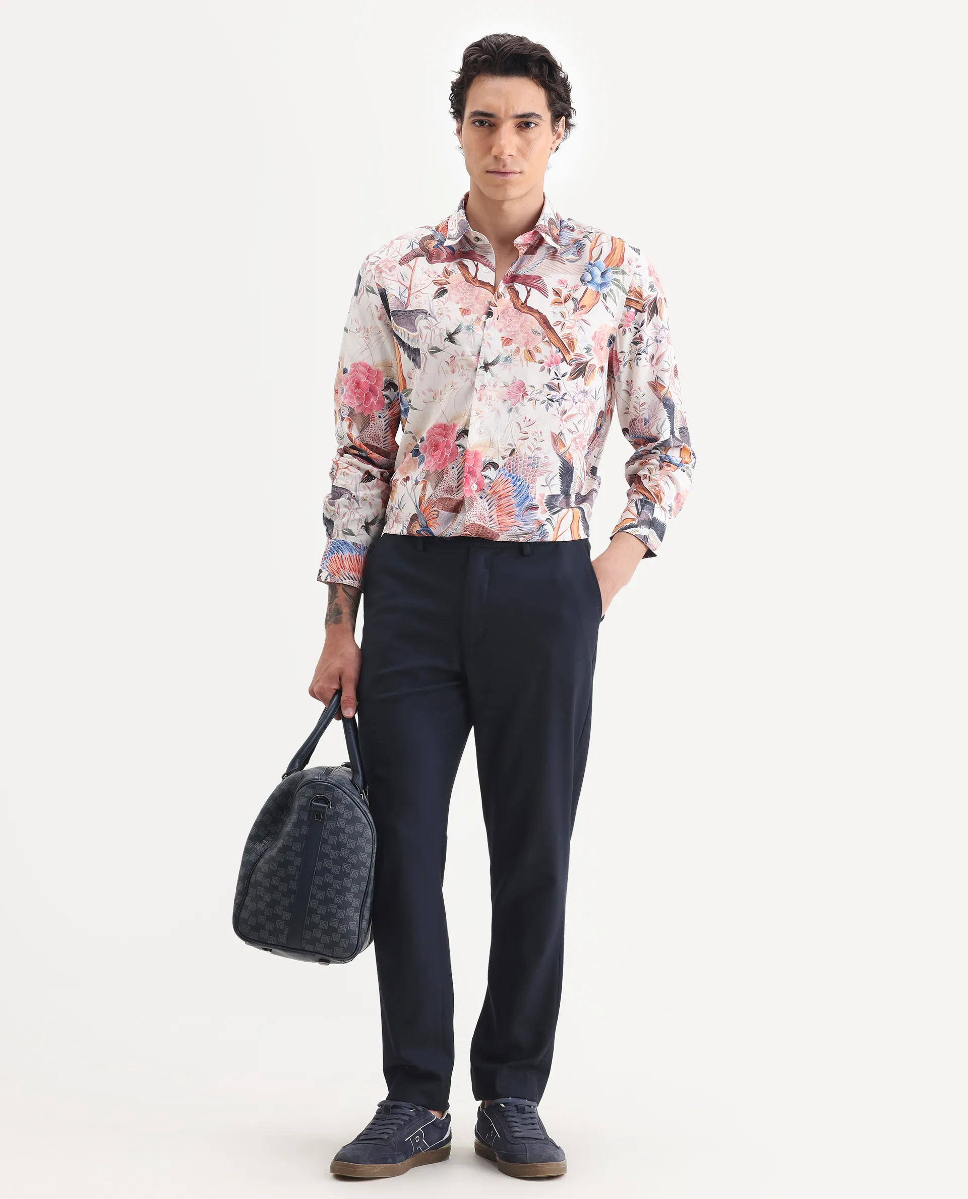 Rare Rabbit Men's Arko Pink Viscose Fabric Collared Neck Regular Abstract Print Shirt - Image 2