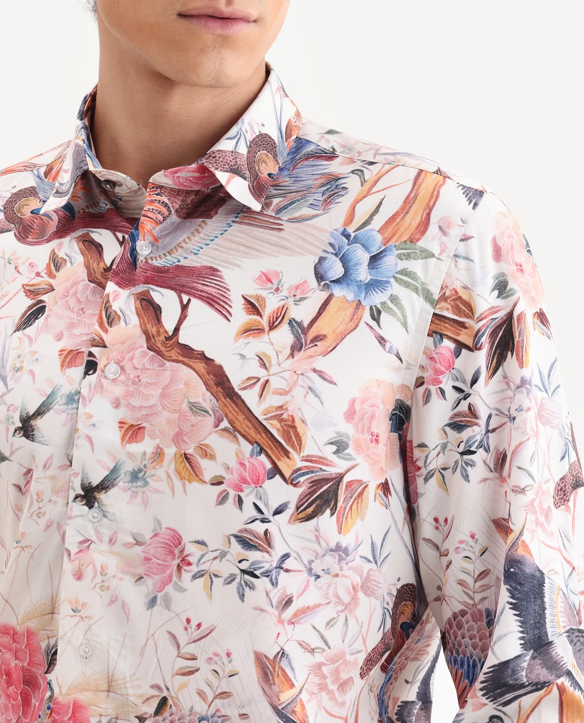 Rare Rabbit Men's Arko Pink Viscose Fabric Collared Neck Regular Abstract Print Shirt - Image 3