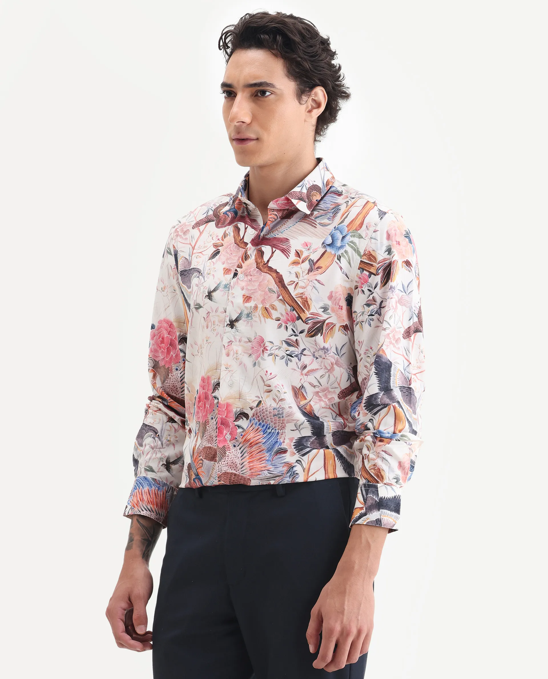 Rare Rabbit Men's Arko Pink Viscose Fabric Collared Neck Regular Abstract Print Shirt - Image 4
