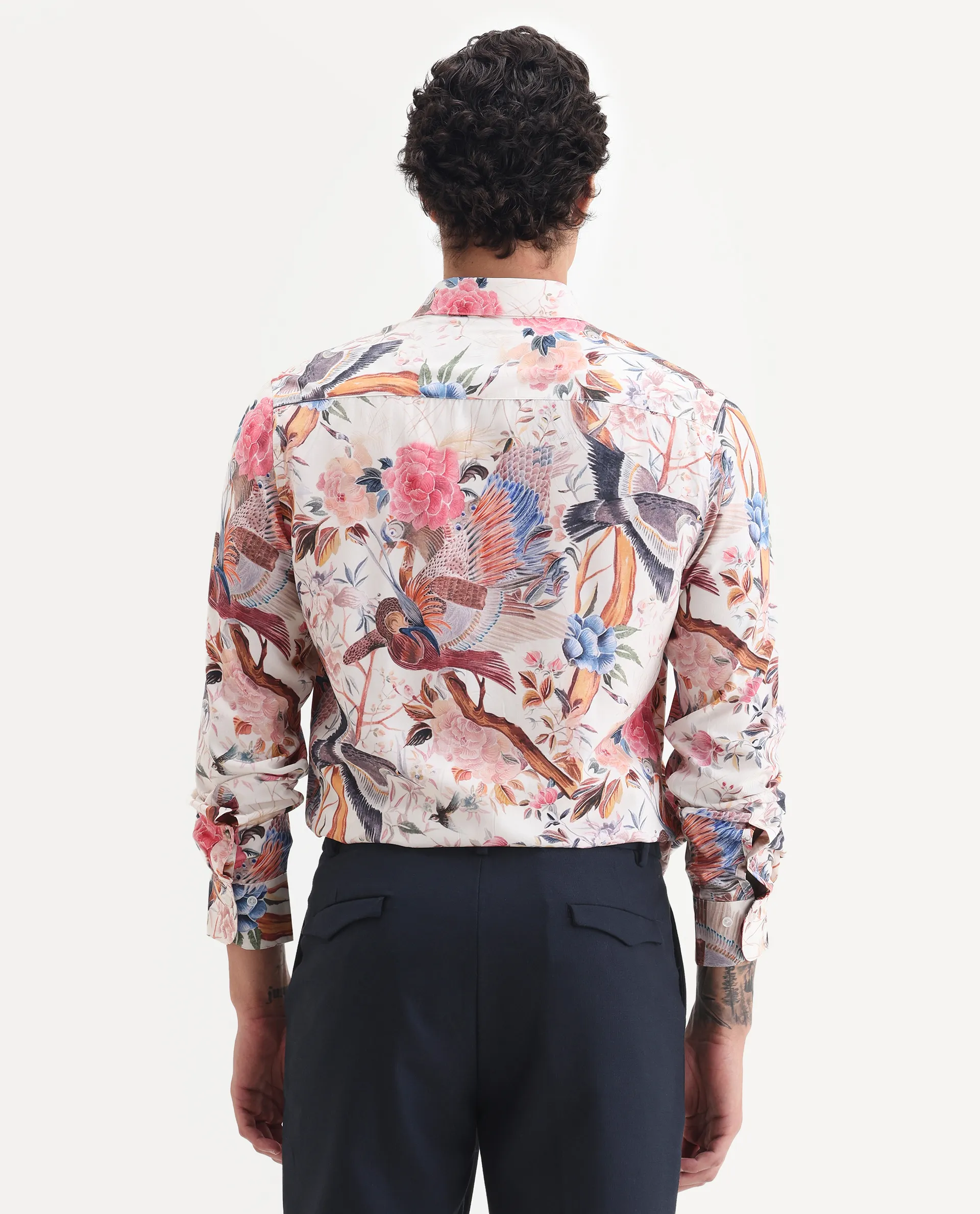 Rare Rabbit Men's Arko Pink Viscose Fabric Collared Neck Regular Abstract Print Shirt - Image 7