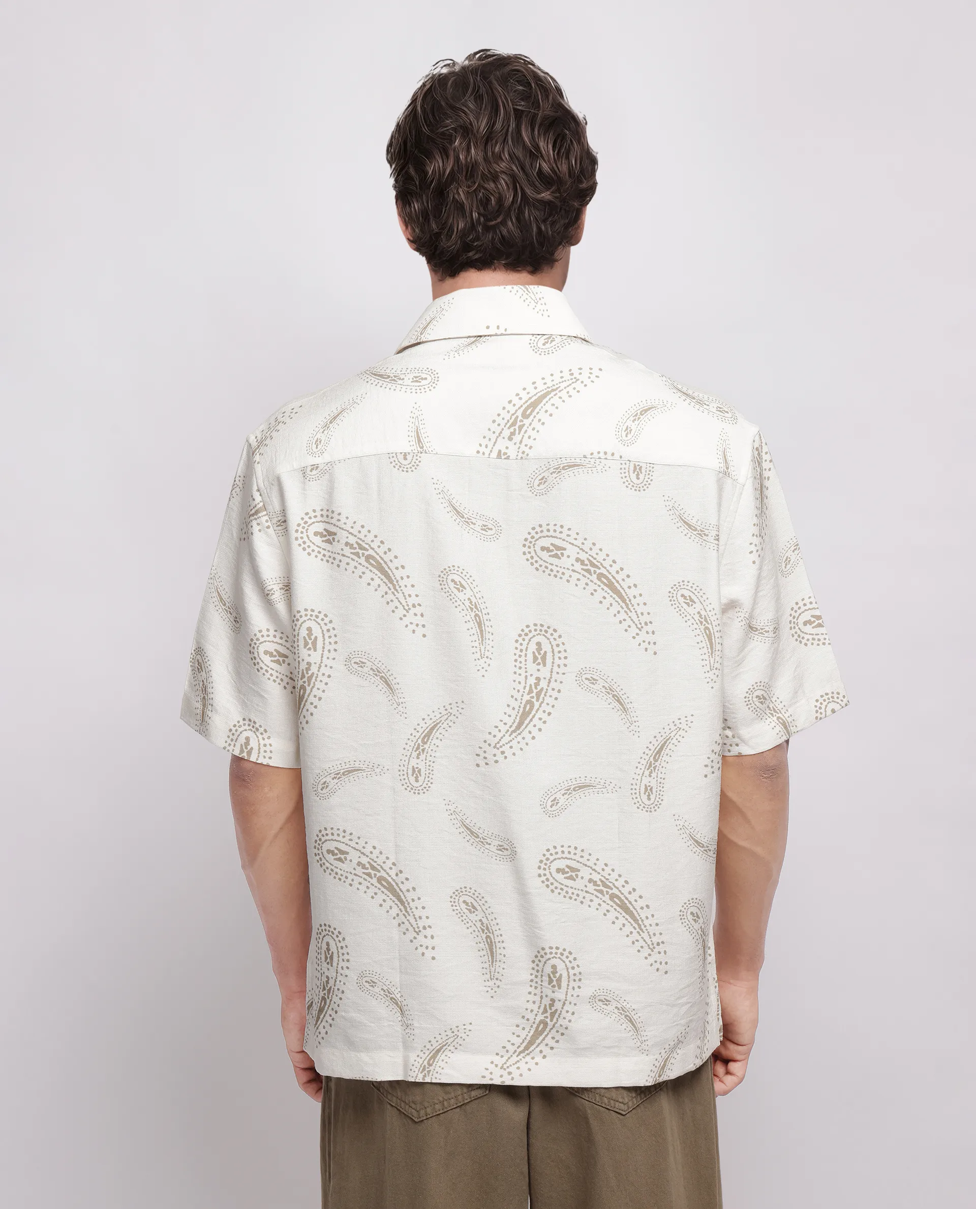 Rare Rabbit Men's Arkora Off White Cotton Paisley Print Regular Fit Half Sleeve Collared Shirt - Image 4