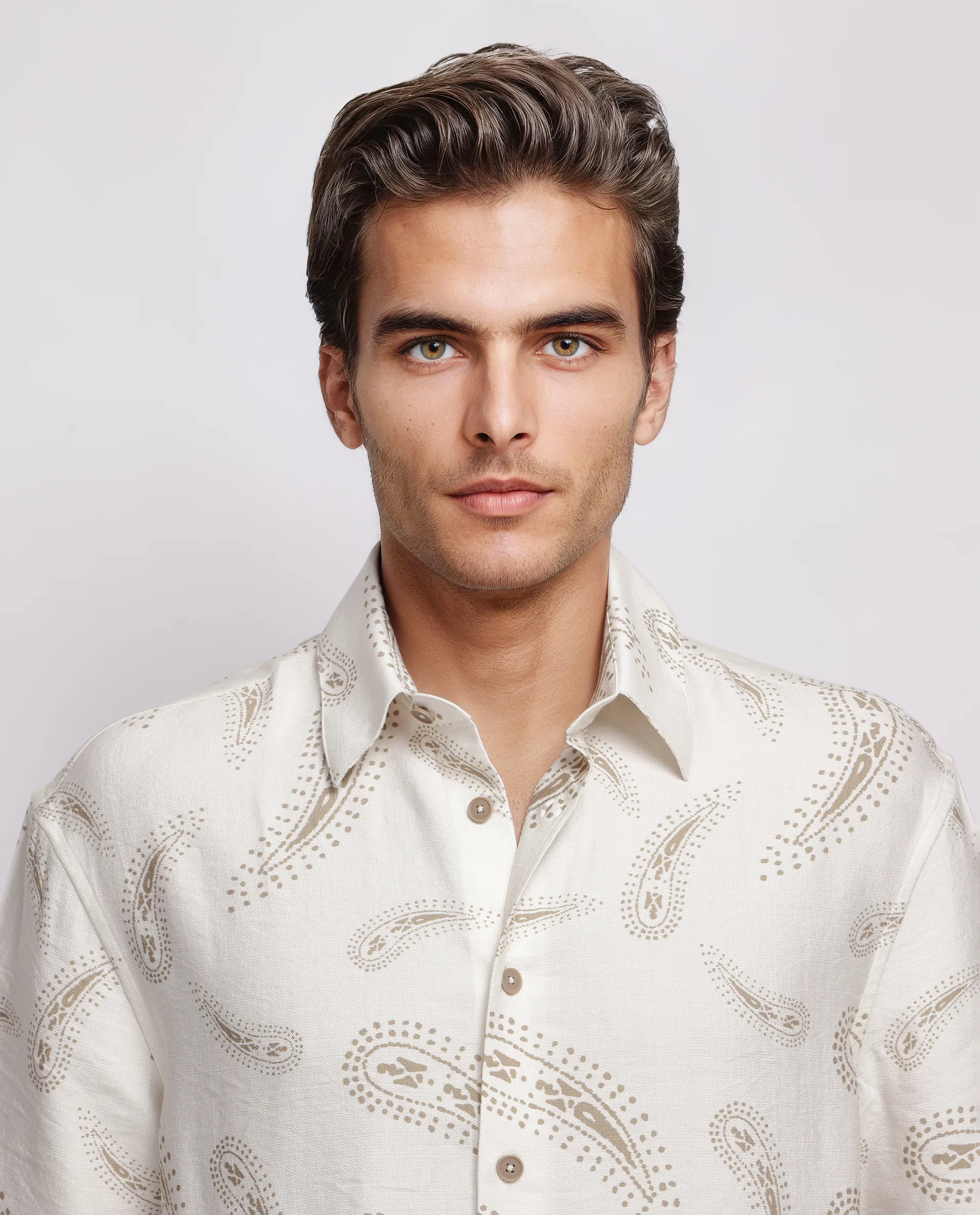 Rare Rabbit Men's Arkora Off White Cotton Paisley Print Regular Fit Half Sleeve Collared Shirt - Image 7