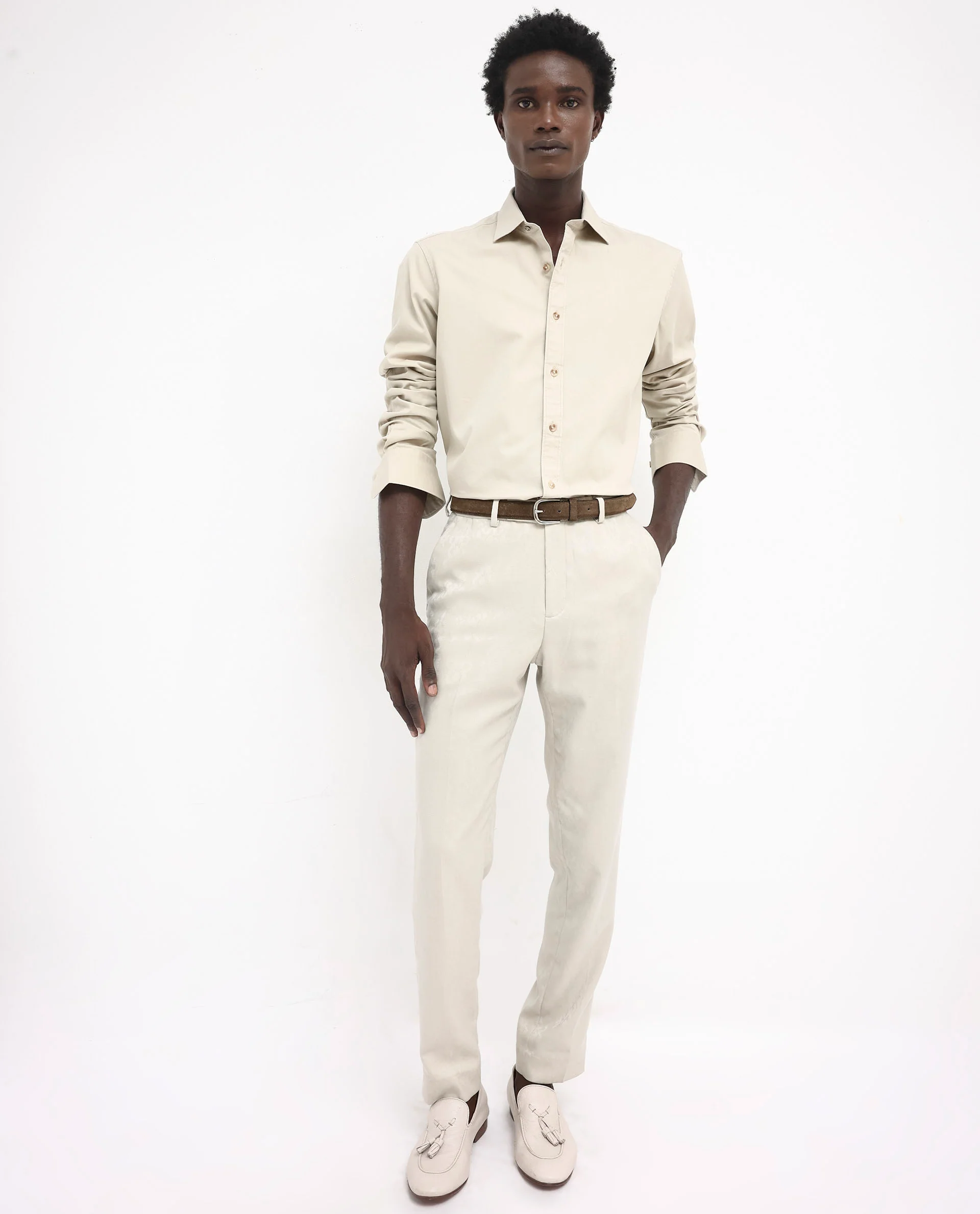 Rare Rabbit Men's Arlet Beige Cotton Plain Regular Fit Full Sleeve Collared Shirt - Image 2