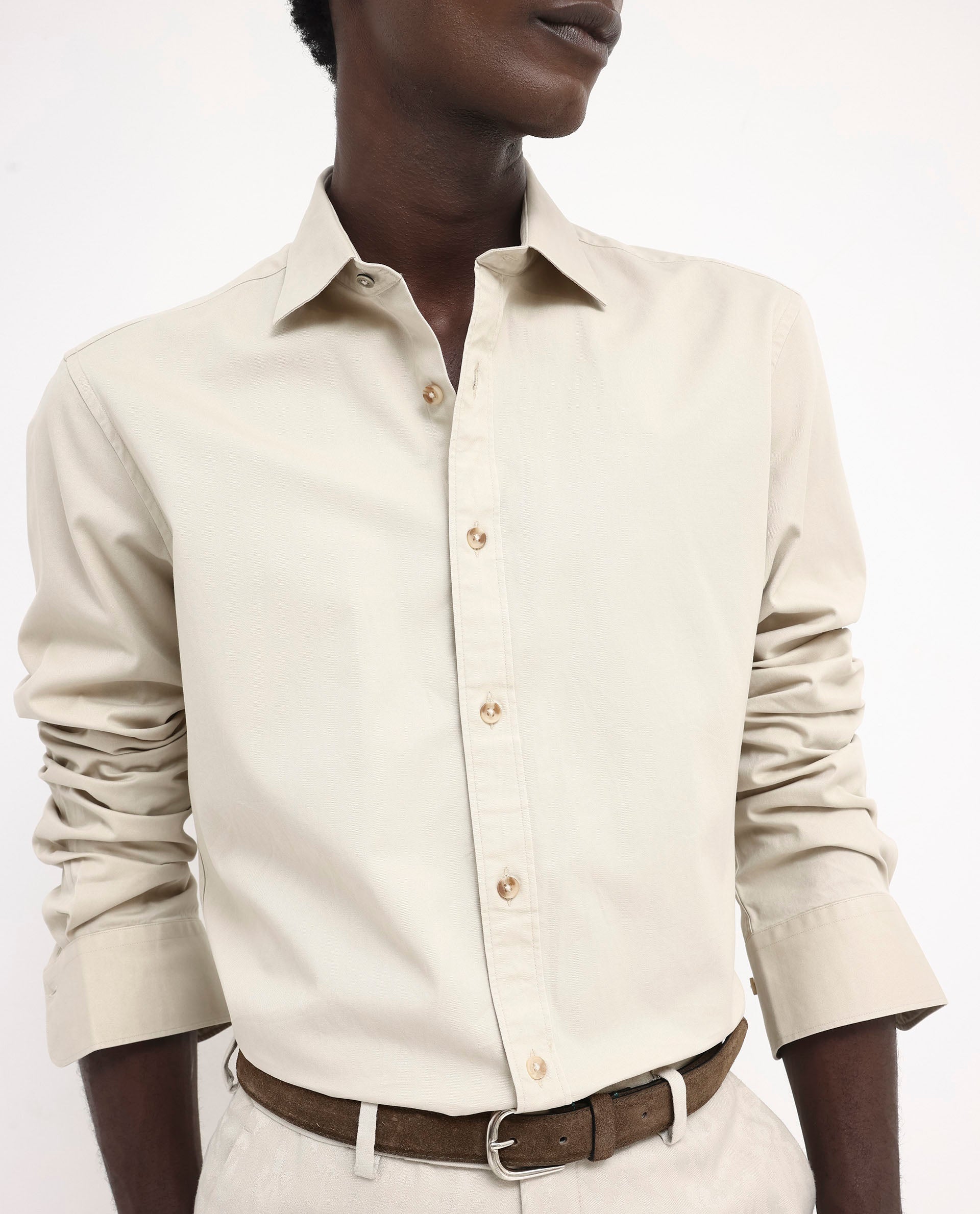 Rare Rabbit Men's Arlet Beige Cotton Plain Regular Fit Full Sleeve Collared Shirt - Image 3