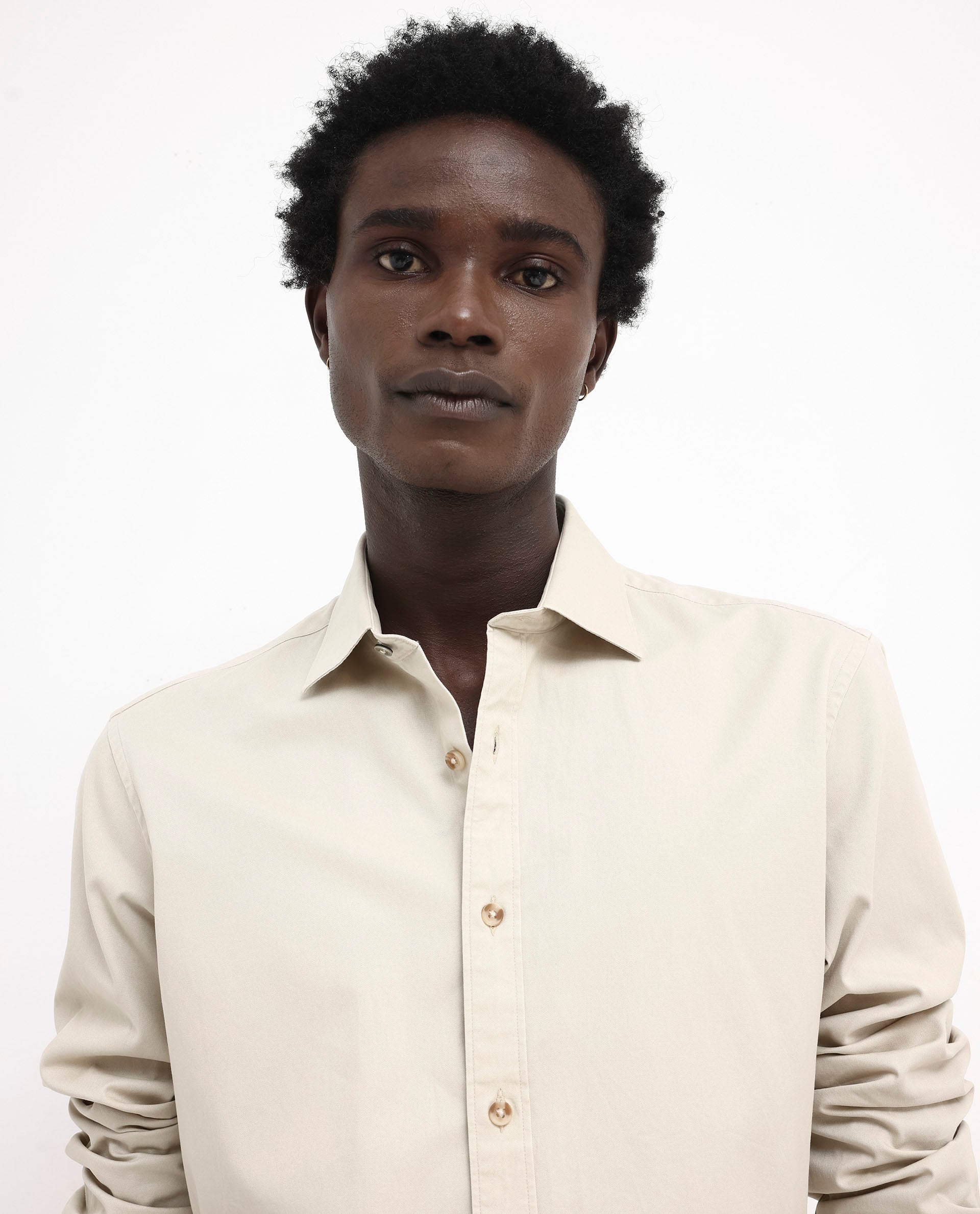 Rare Rabbit Men's Arlet Beige Cotton Plain Regular Fit Full Sleeve Collared Shirt - Image 5
