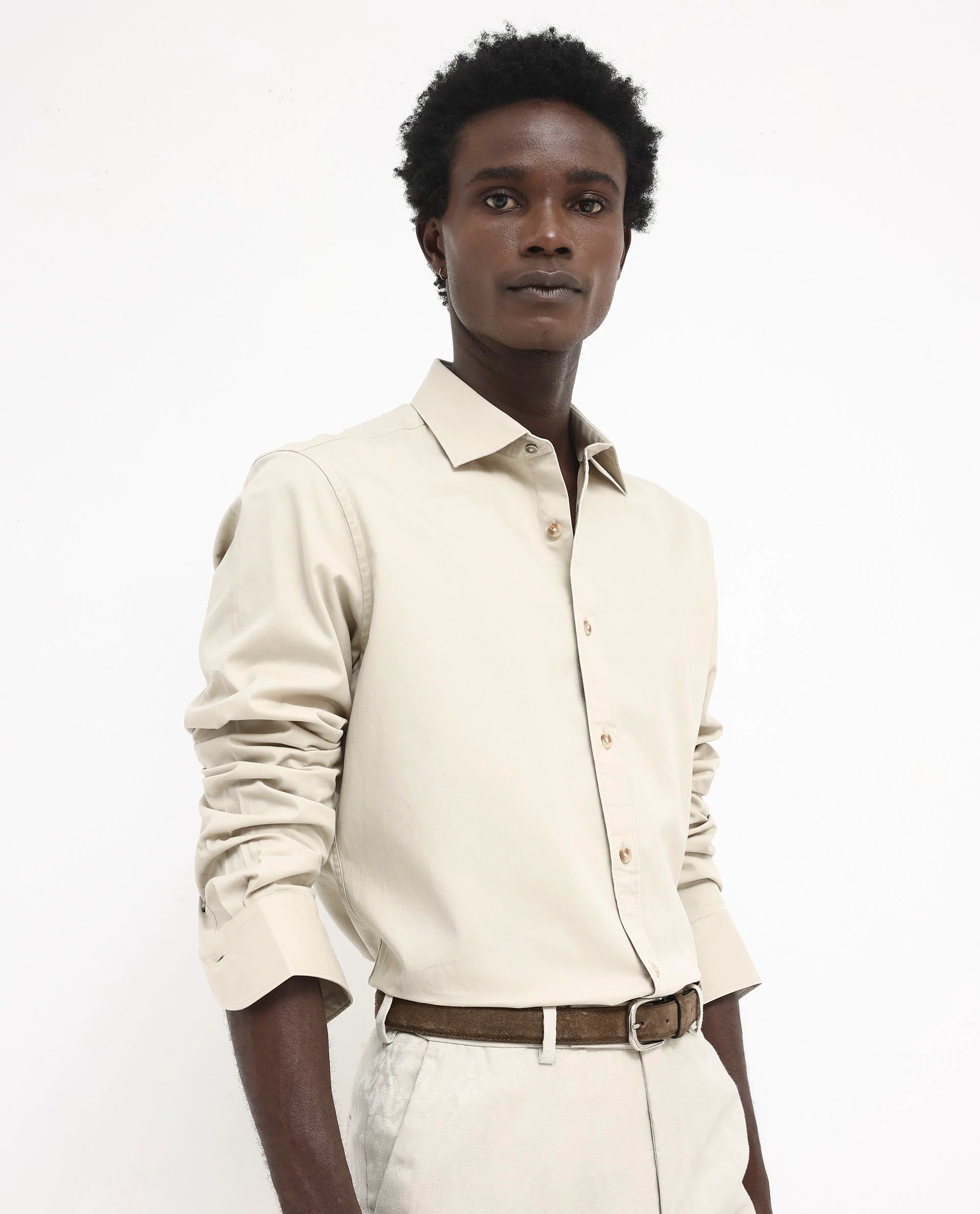 Rare Rabbit Men's Arlet Beige Cotton Plain Regular Fit Full Sleeve Collared Shirt - Image 6