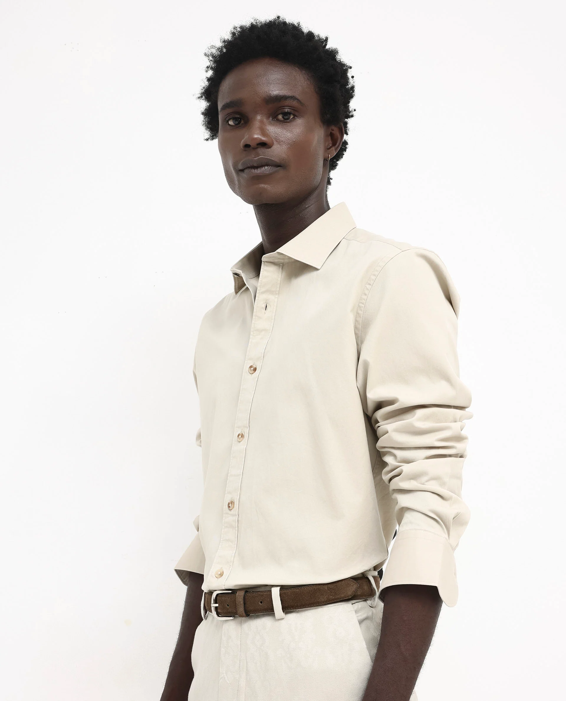 Rare Rabbit Men's Arlet Beige Cotton Plain Regular Fit Full Sleeve Collared Shirt - Image 9