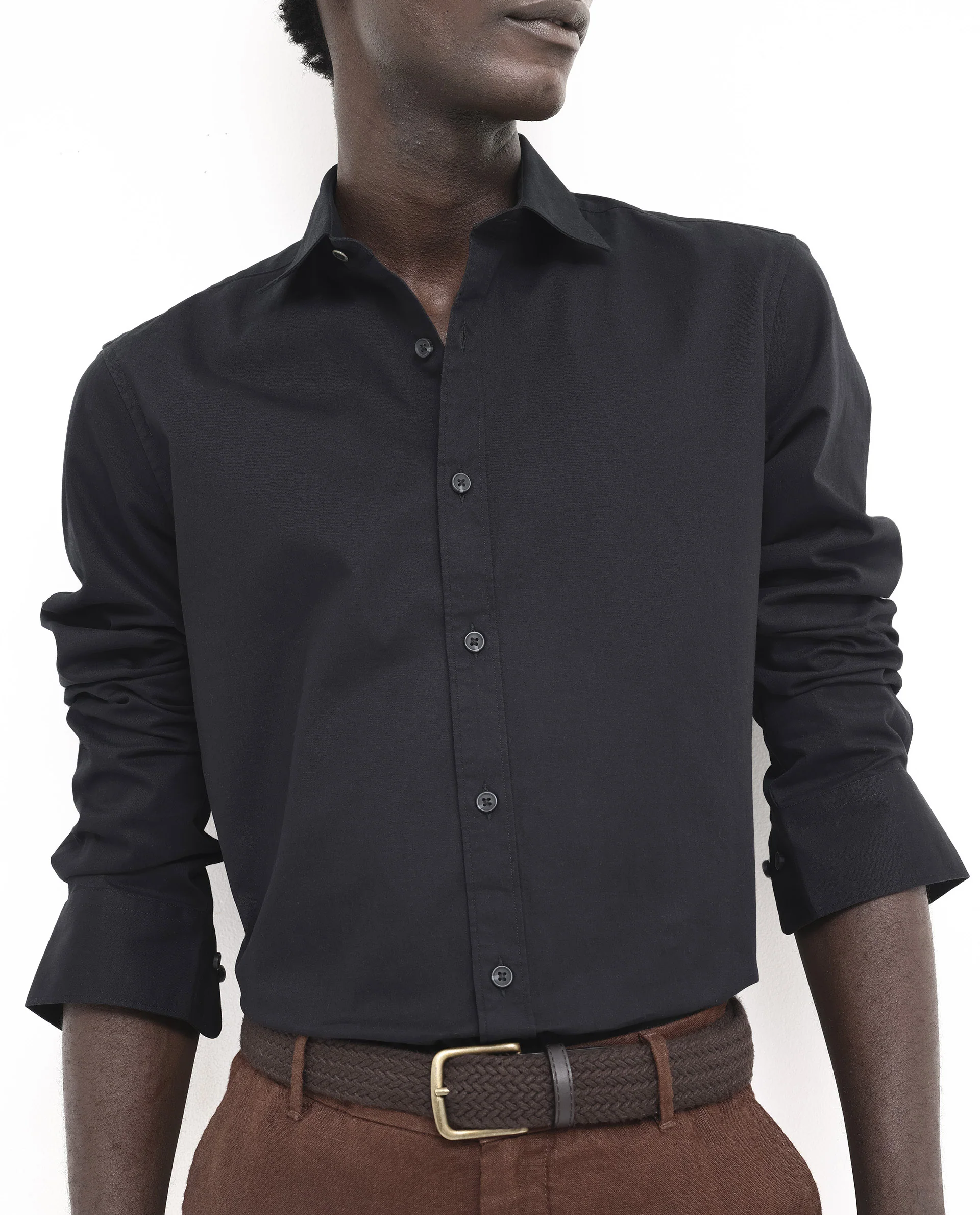 Rare Rabbit Men's Arlet Black Cotton Plain Regular Fit Full Sleeve Spread Collar Shirt - Image 3