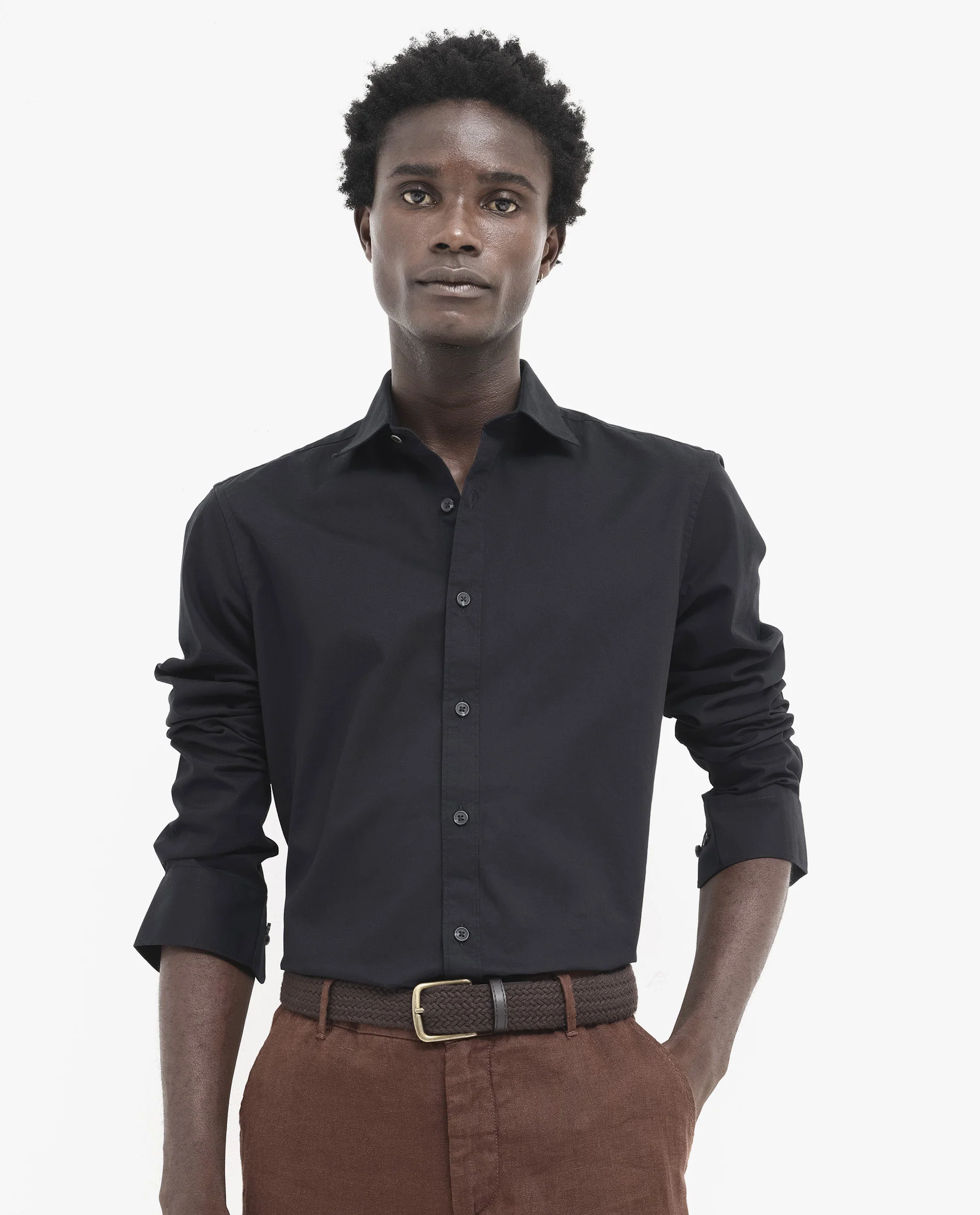Rare Rabbit Men's Arlet Black Cotton Plain Regular Fit Full Sleeve Spread Collar Shirt - Image 4