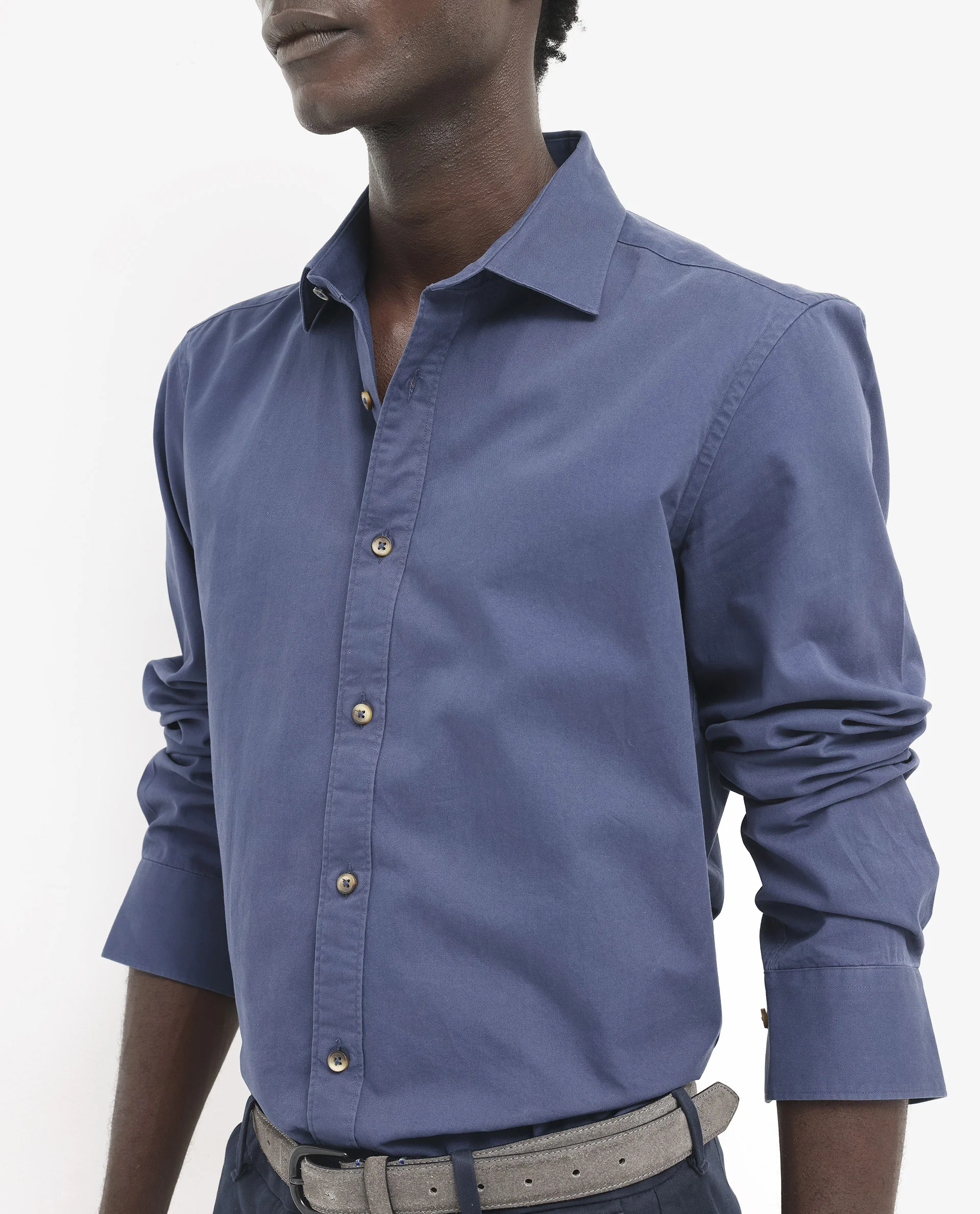 Rare Rabbit Men's Arlet Blue Cotton Plain Regular Fit Full Sleeve Collared Shirt - Image 3