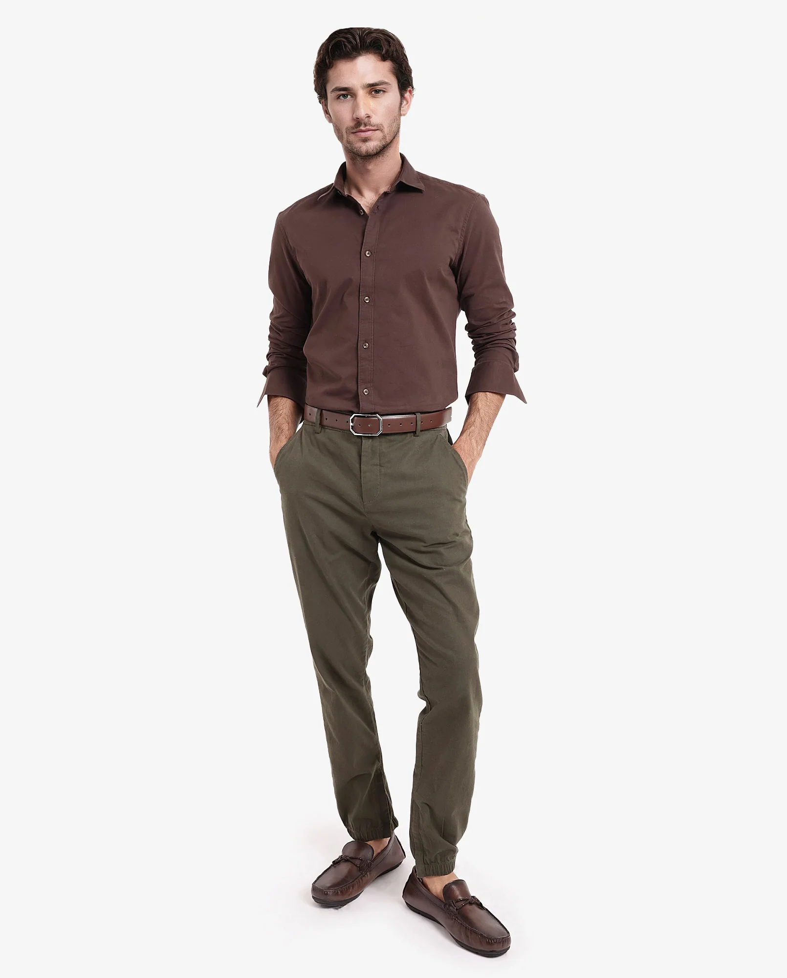 Rare Rabbit Men's Arlet Brown Cotton Plain Regular Fit Full Sleeve Collared Shirt - Image 2